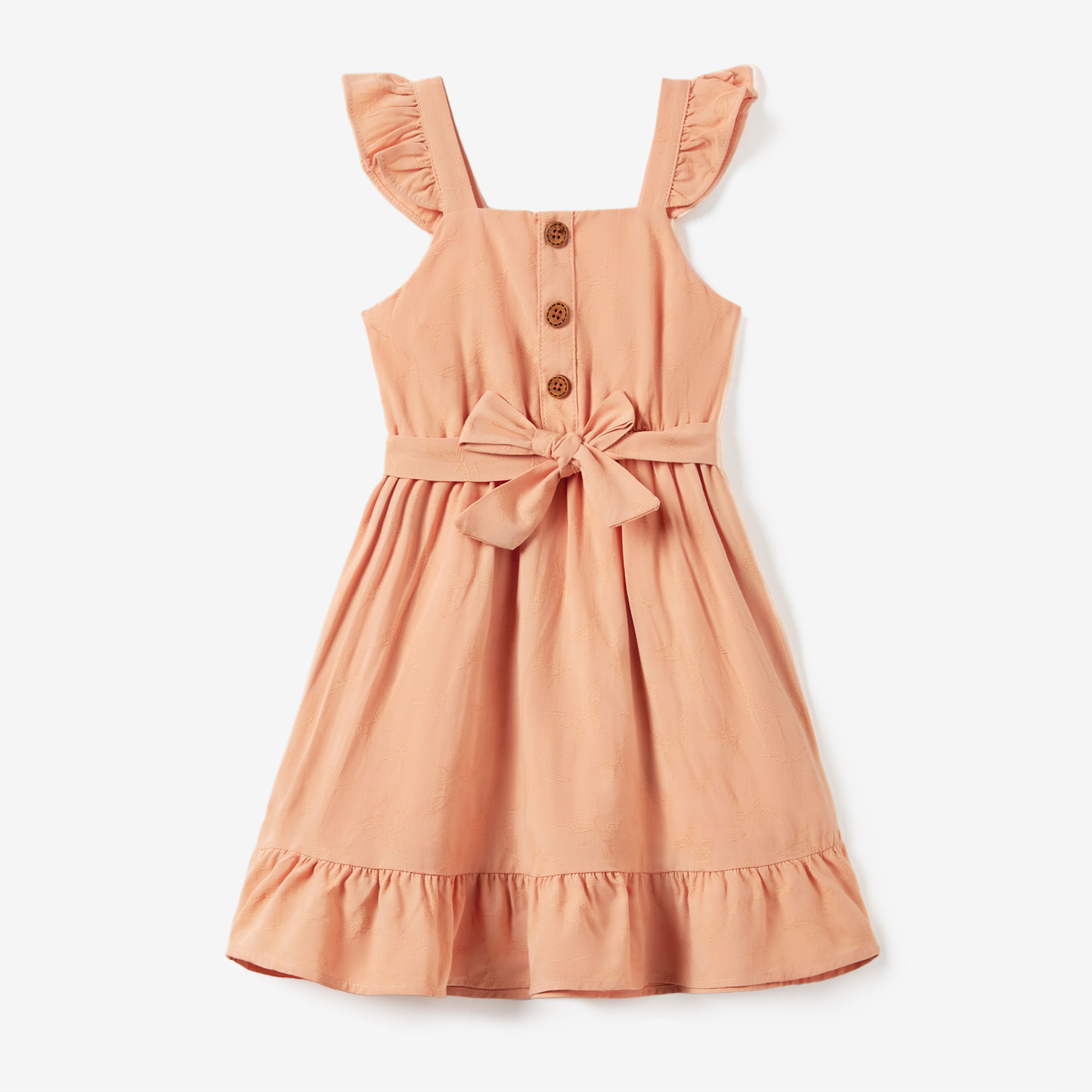 

Mommy and Me Butterfly Jacquard Button Belted Dress