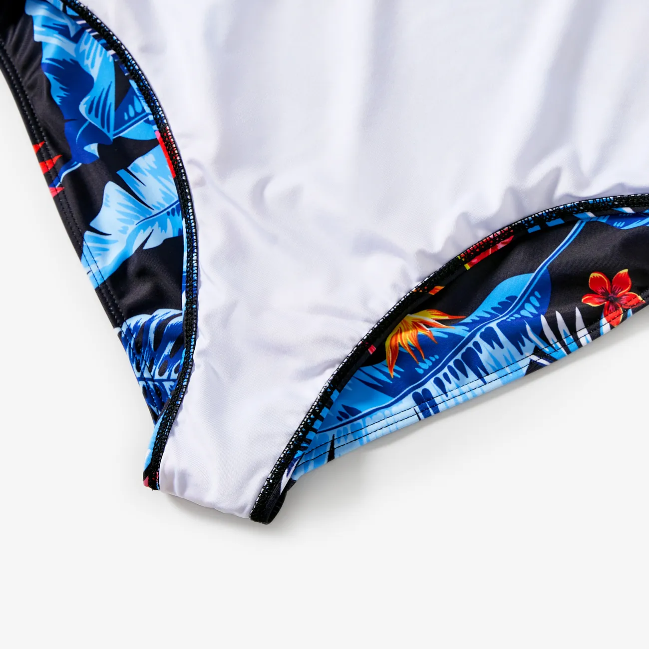 Family Matching Floral Drawstring Swim Trunks or Mesh Cross Strap One-Piece Swimsuit Blue big image 1
