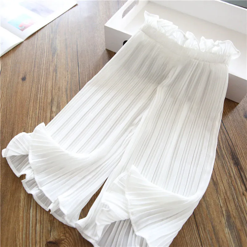 Sweet Girl Pantalon décontracté ample de couleur unie, 100 % polyester, 1 pièce Blanc big image 1