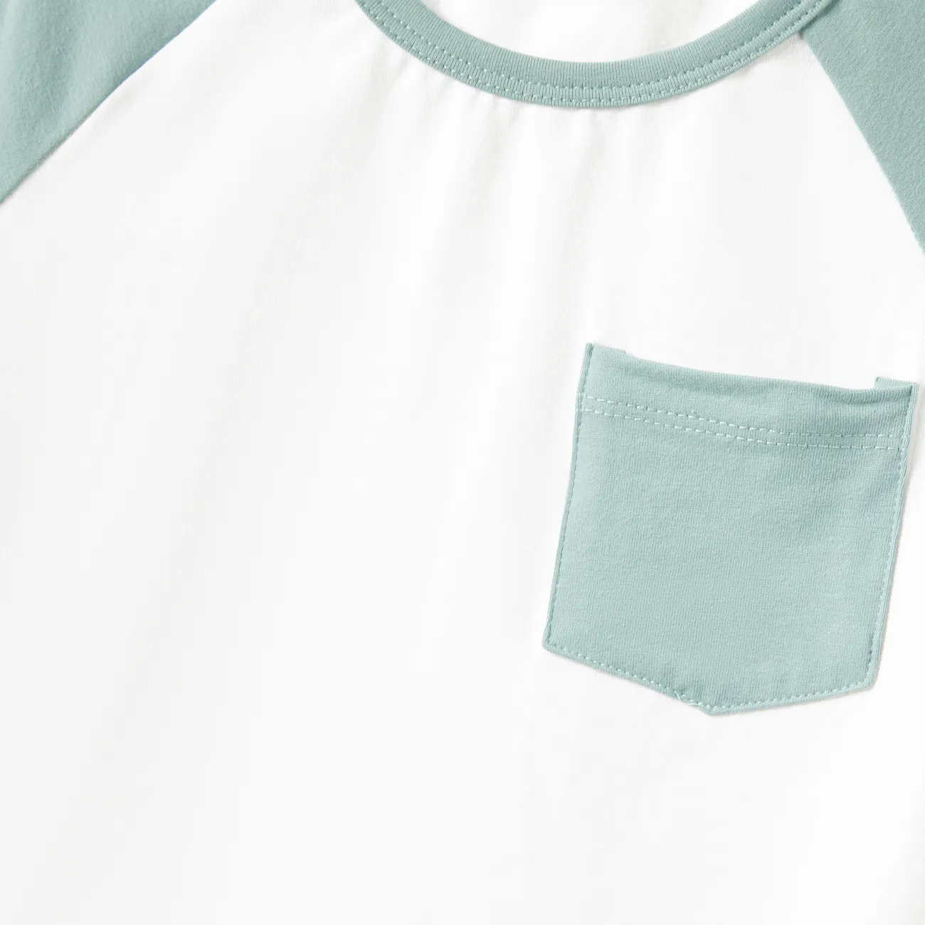 Family Matching Solid Color/ Raglan Sleeves Tee and Cami Embroidered Tulle Strap Dress Sets Pale Green big image 1