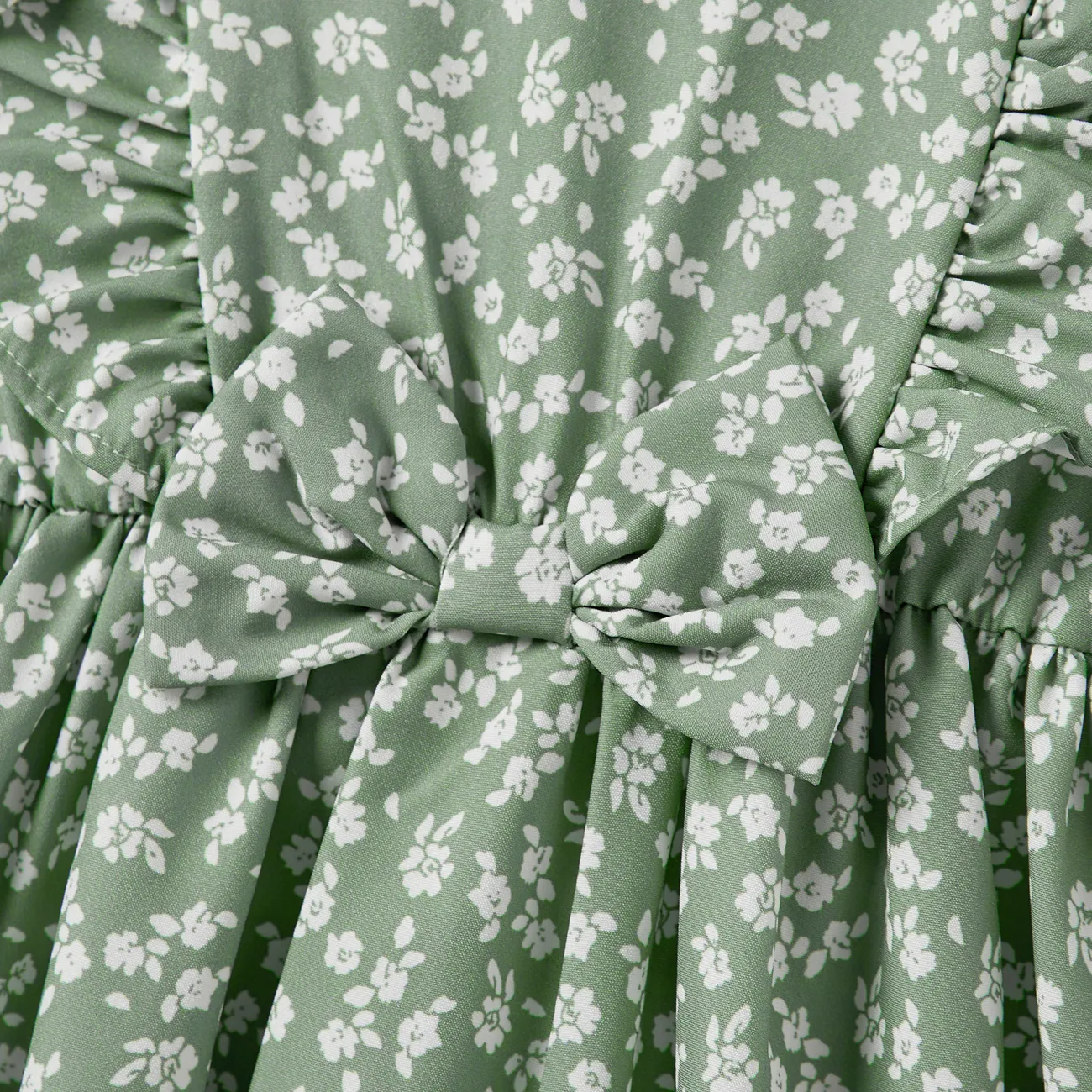 Family Matching Color Block Tee and Ditsy Floral Tie Side Strap Dress Sets greenwhite big image 1
