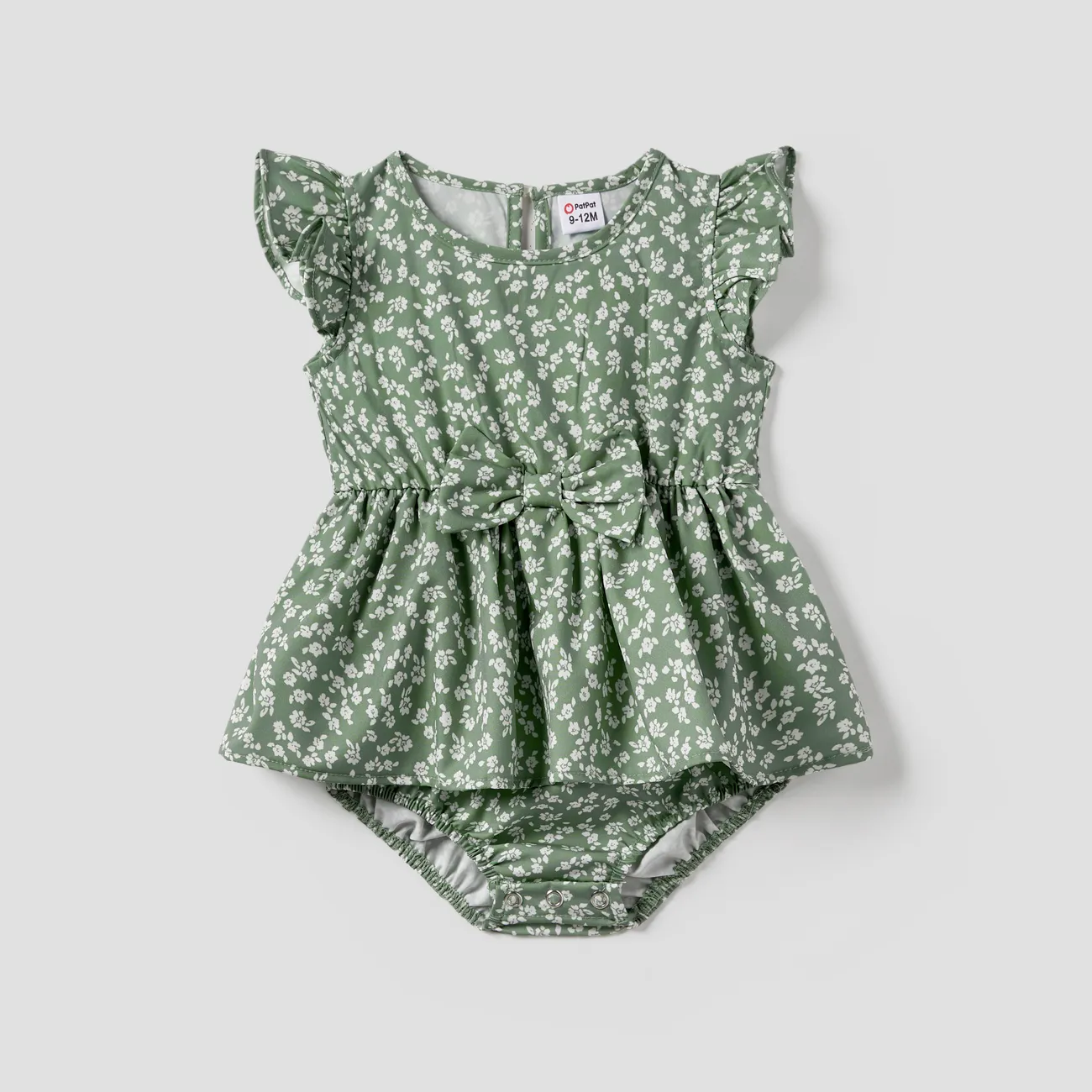 Family Matching Color Block Tee and Ditsy Floral Tie Side Strap Dress Sets greenwhite big image 1