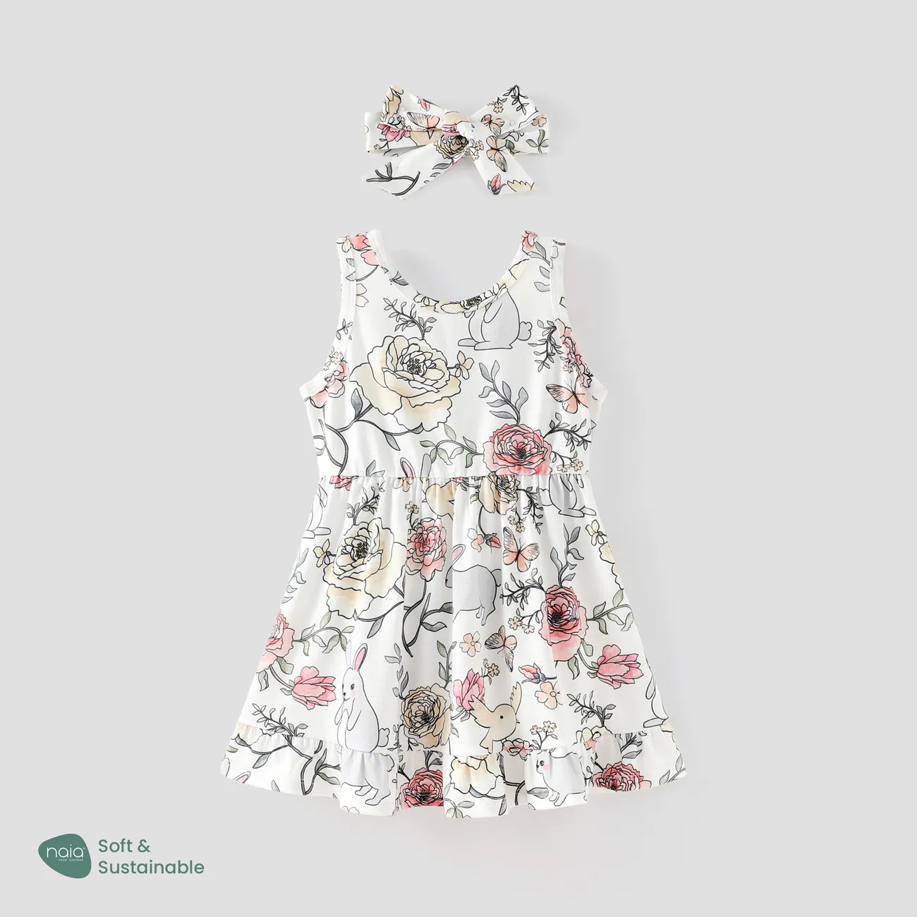 Toddler Girl 2pcs Floral Print Pajama Dress with Headband Multicolour-1 big image 1