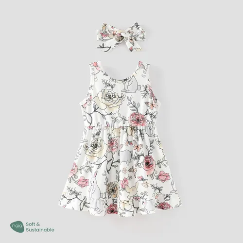 Enfant en bas âge fille 2pcs robe de pyjama imprimé floral avec bandeau
