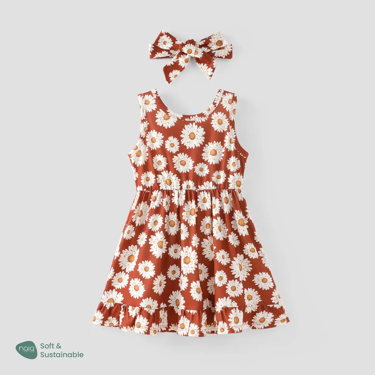 Toddler Girl Little Daisy Print Pajama Dress with Headband Multicolour-1 big image 1