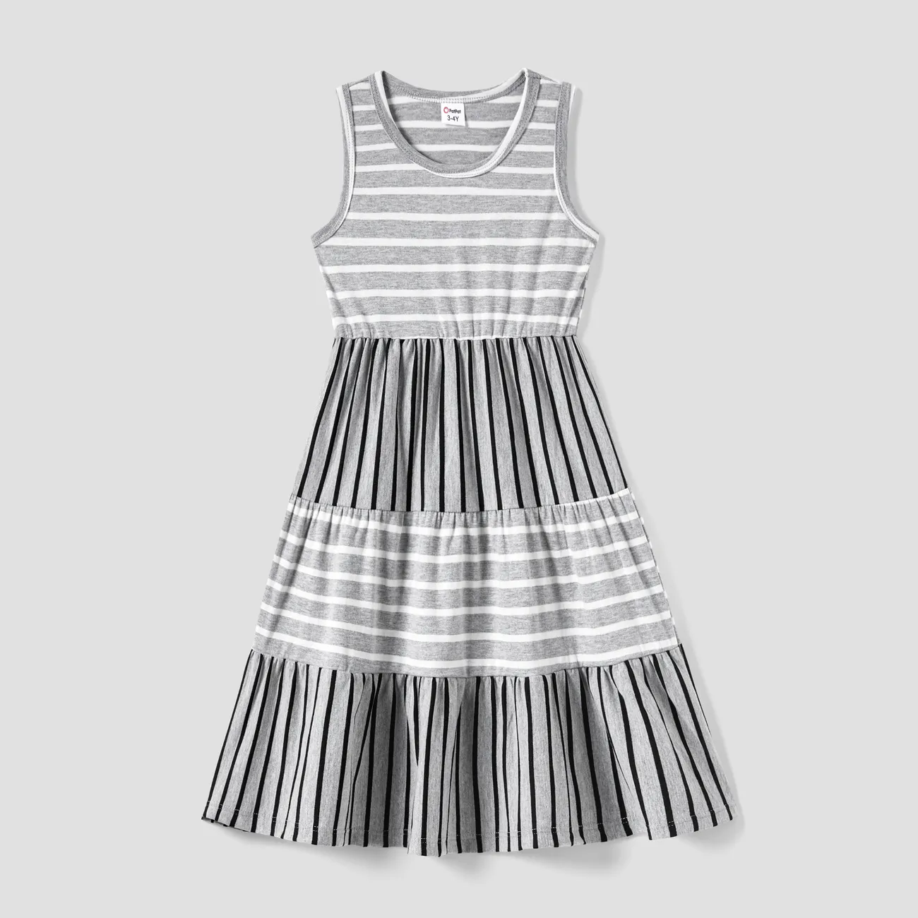 Family Matching Stripe Cotton Tee and Tank Top Dress Sets gray big image 1