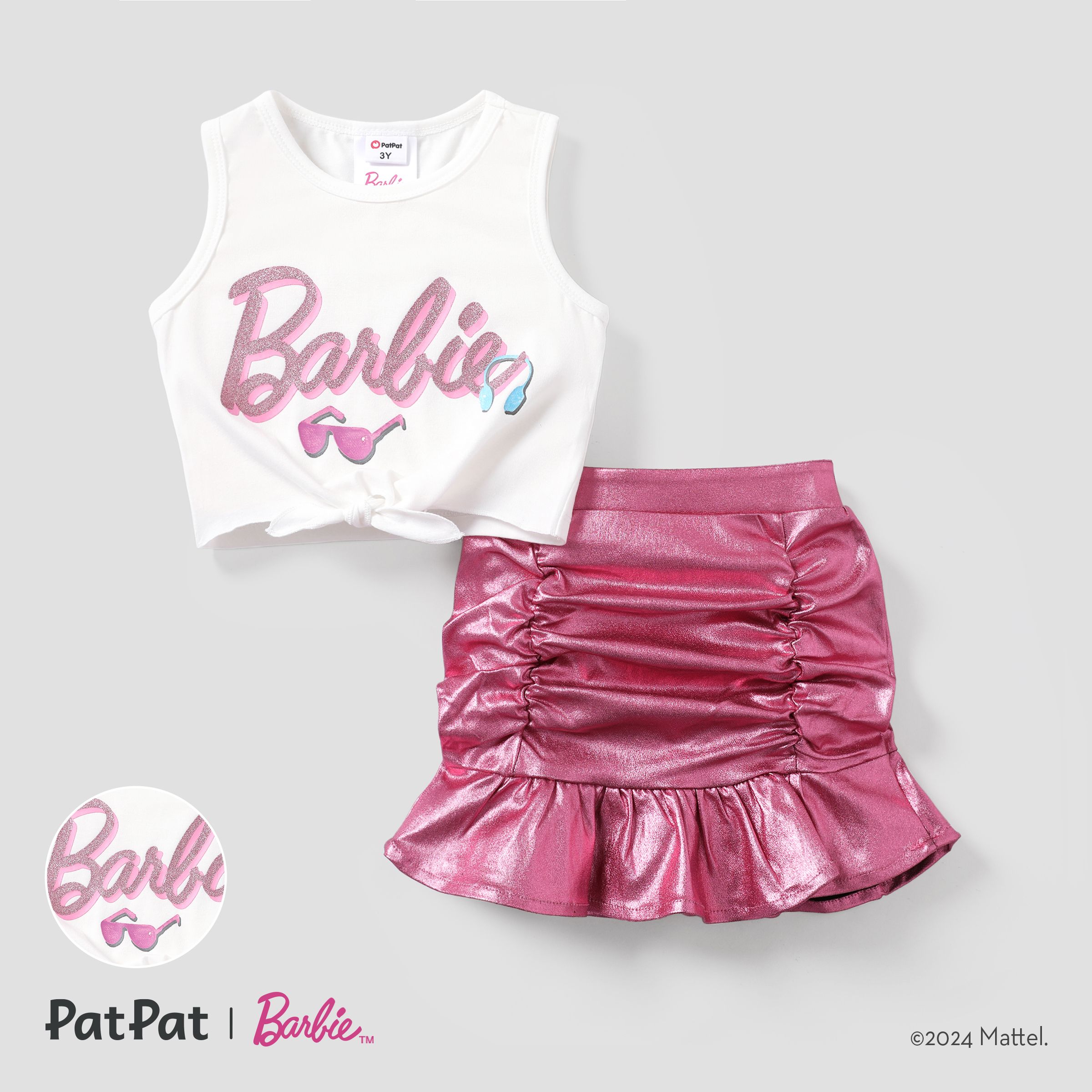 Barbie 2pcs Toddler/Kids Girls Alphabet Twist Tank Top with Pencil Skirt Set