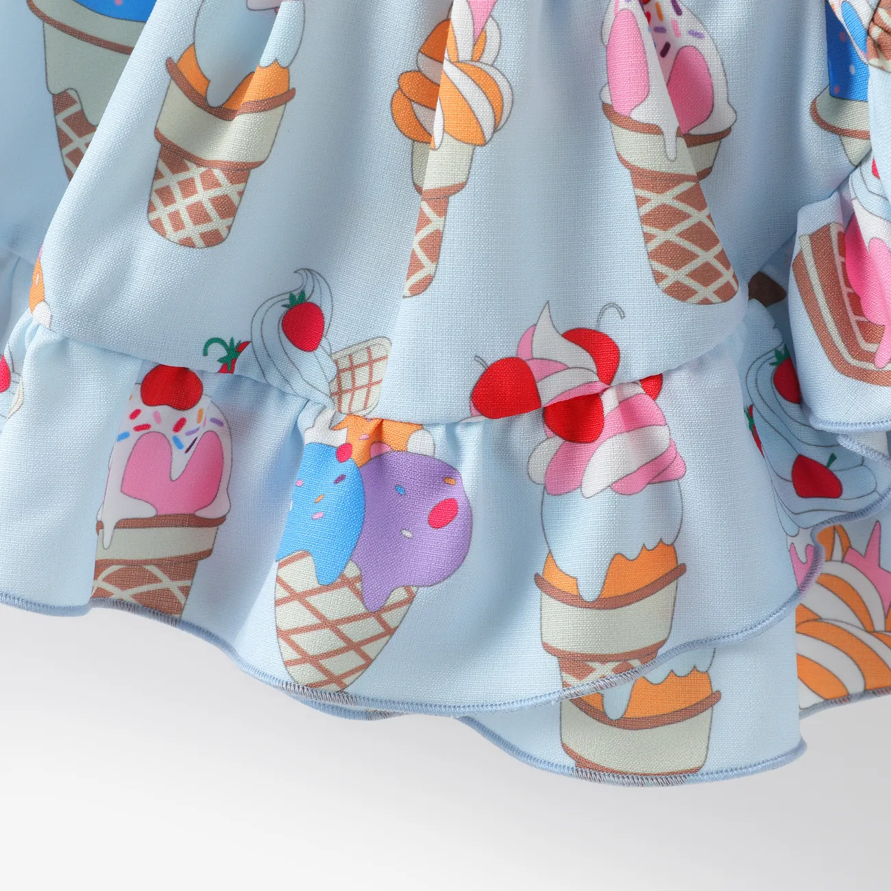 Baby Girl 2pcs Flutter-sleeve Romper and Ice Cream Pattern Skirts Set Light Blue big image 1