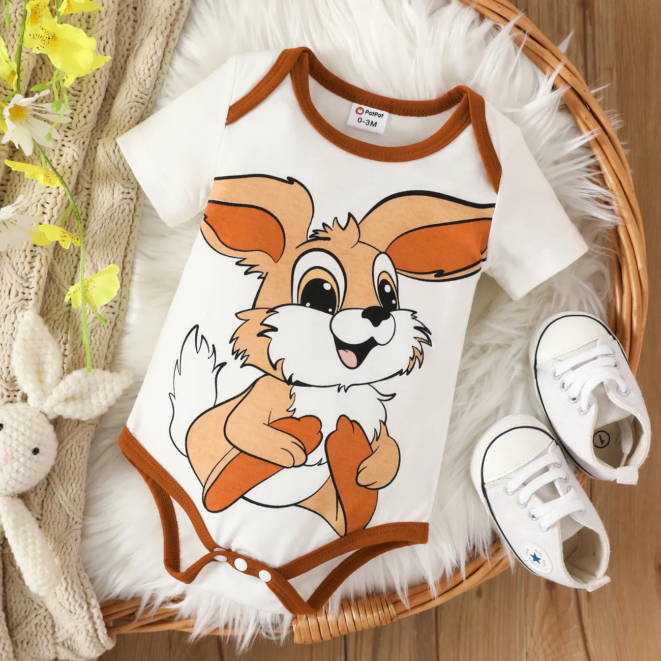 Baby Boy Cute Rabbit Printed Romper  White big image 1