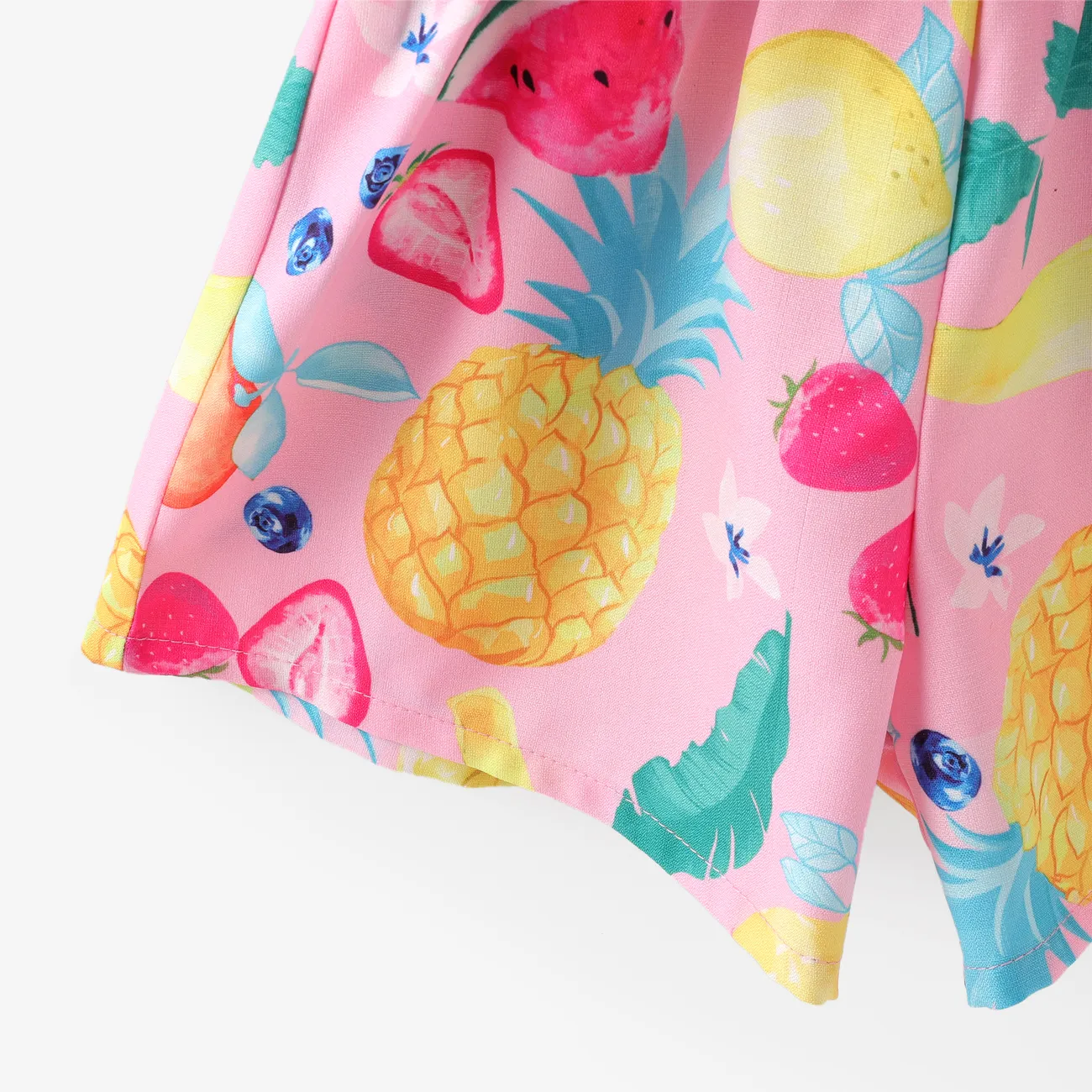 Kid Girl Fruit Print Halterneck Ruffled Jumpsuit with Headband pink- big image 1