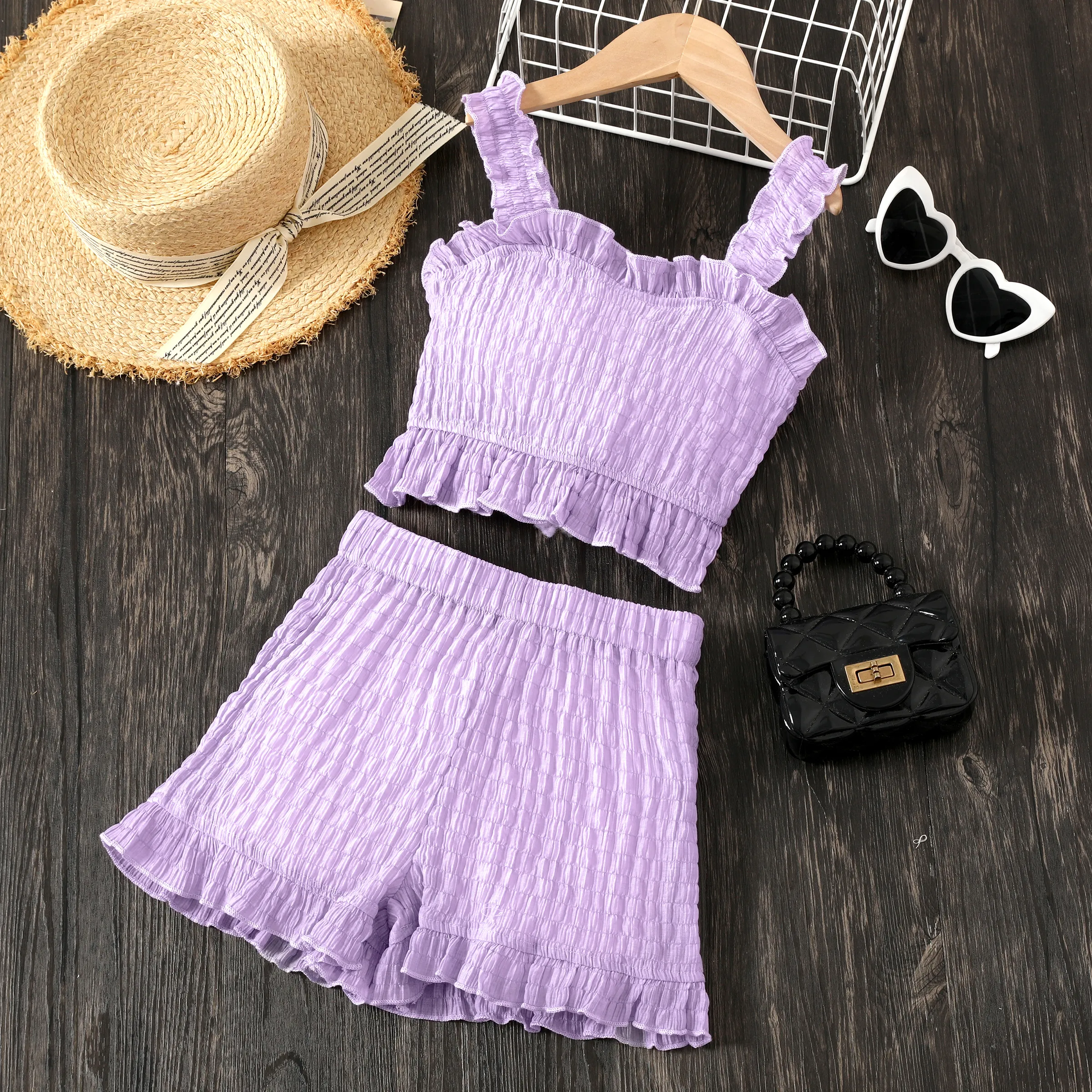 

Girl's Casual Ruffle Edge Polyester 2pcs Suit for Kids