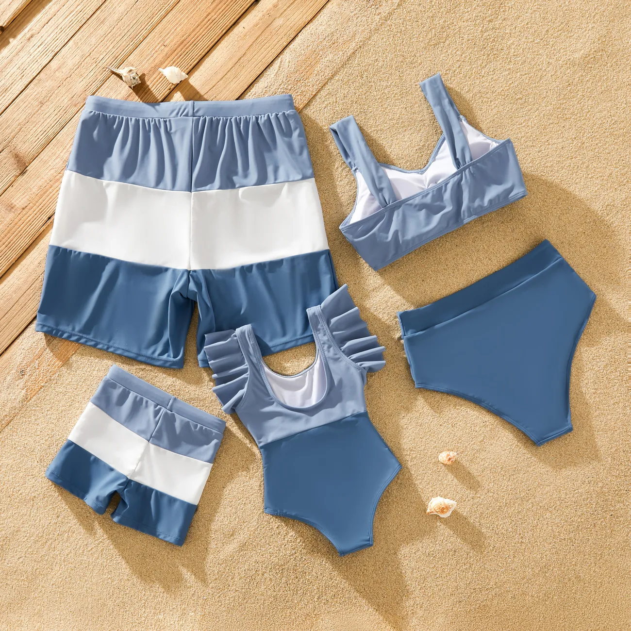 Family Matching Color Block Drawstring Swim Trunks or Big bow Strap Bikini  Color block big image 1