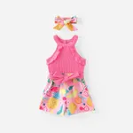 Kid Girl Fruit Print Halterneck Ruffled Jumpsuit with Headband pink-
