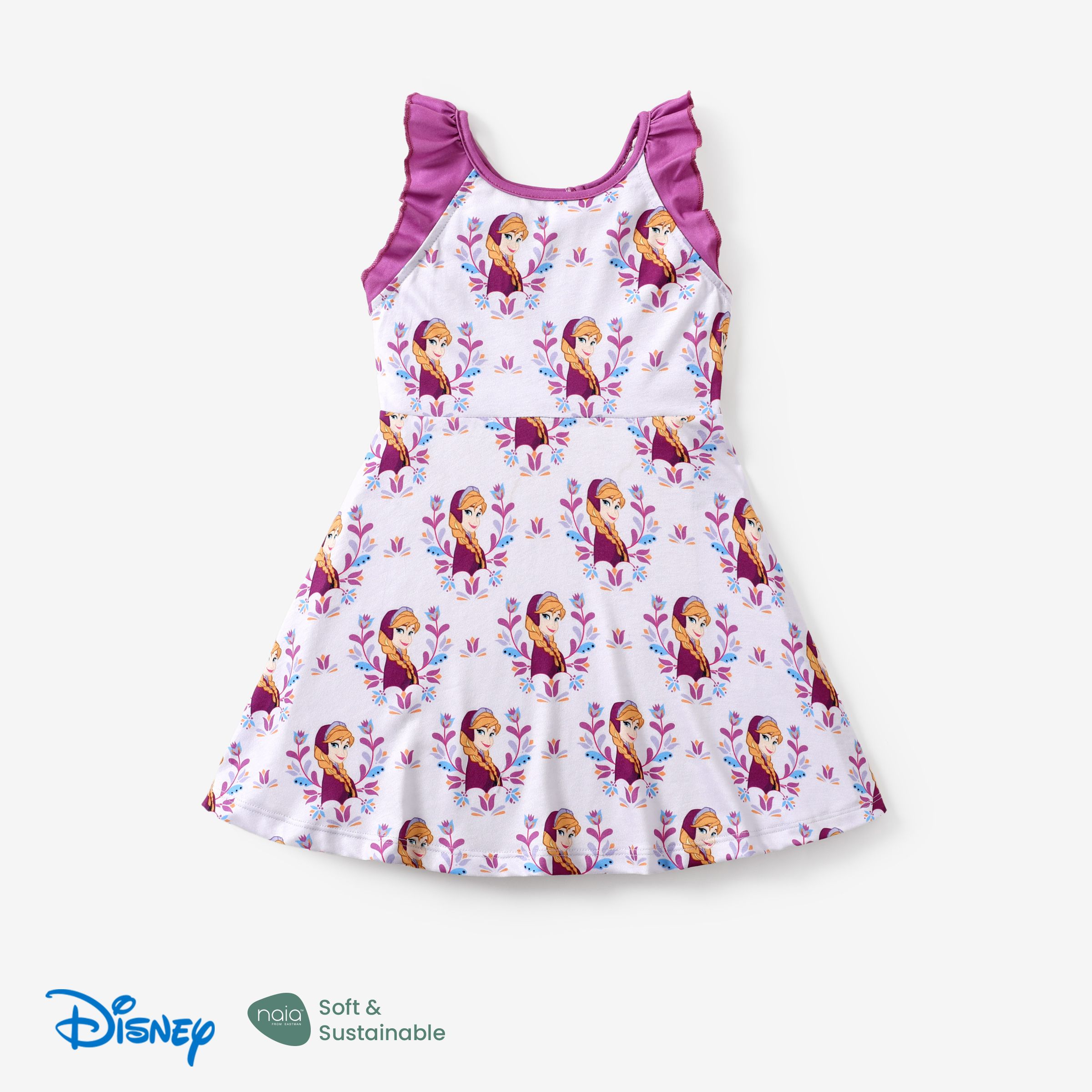 

Disney Frozen Toddler Girls Elsa/Anna 1pc Naia™ Character All-over Print Ruffled Dress