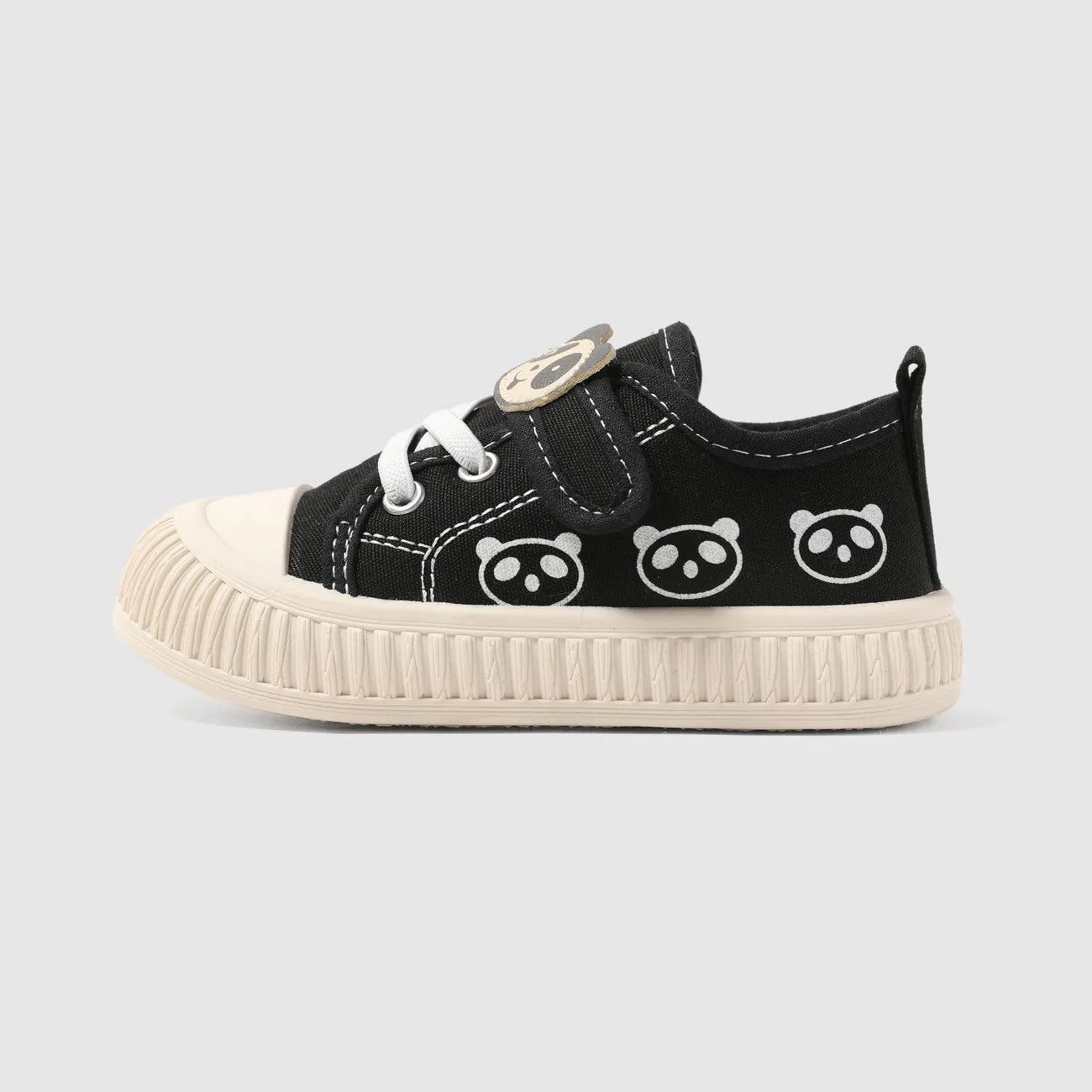 Black - Toddler/Kids Casual Panda Pattern Velcro Canvas Shoes - image 4
