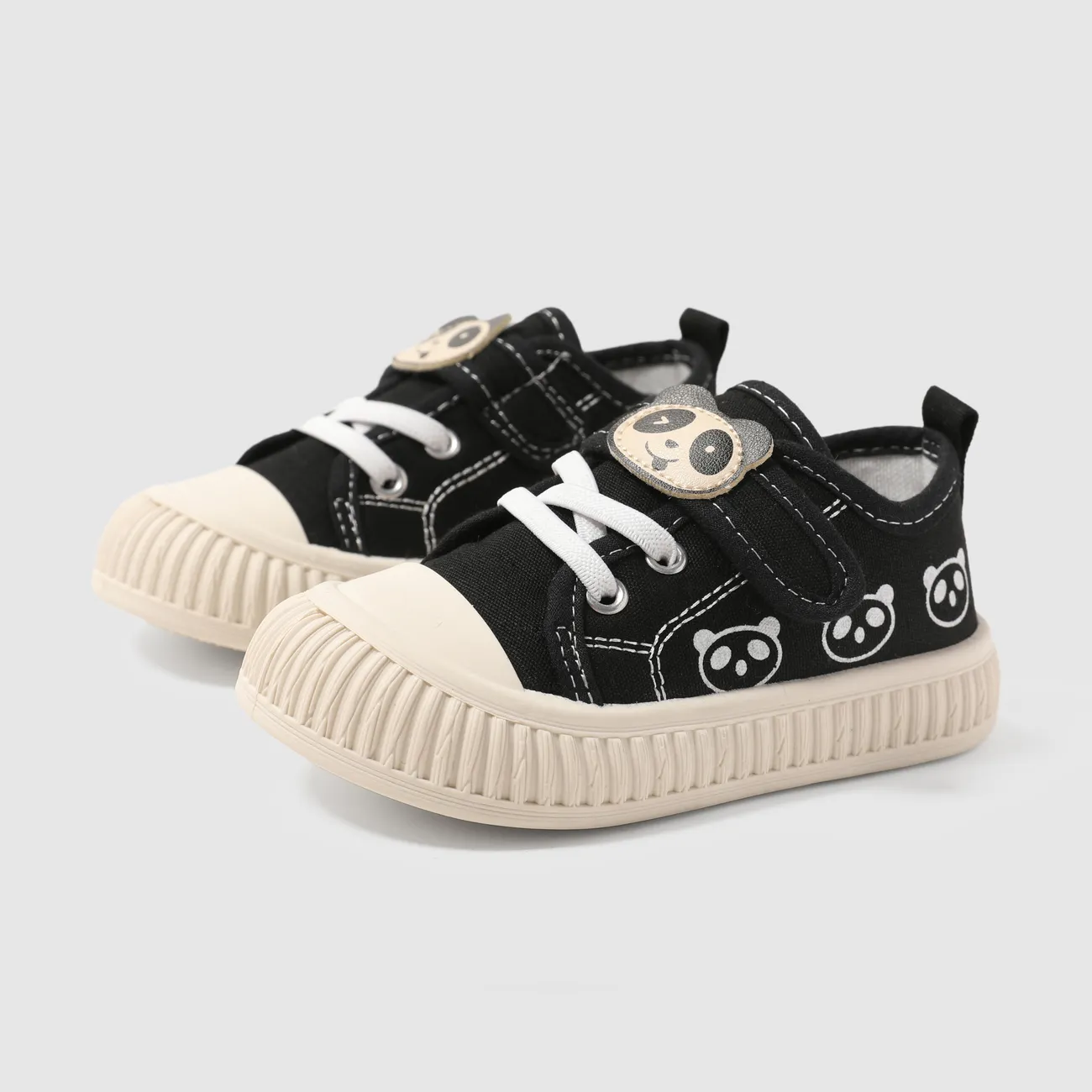 Black - Toddler/Kids Casual Panda Pattern Velcro Canvas Shoes - image 3