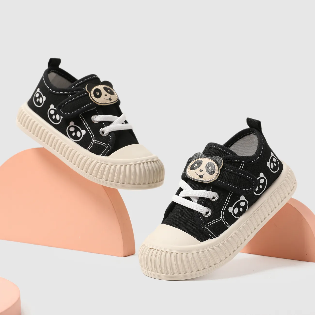 Toddler/Kids Casual Panda Pattern Velcro Canvas Shoes Black big image 1