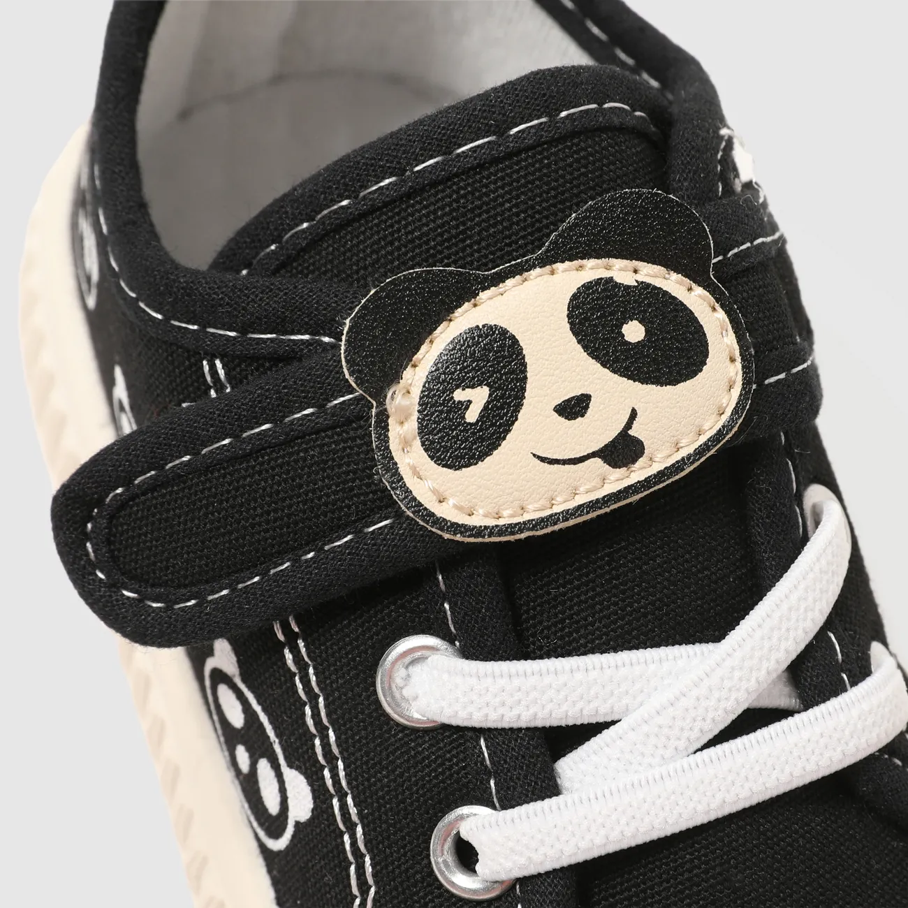 طفل صغير / أطفال عارضة الباندا نمط الفيلكرو قماش الأحذية أسود big image 1
