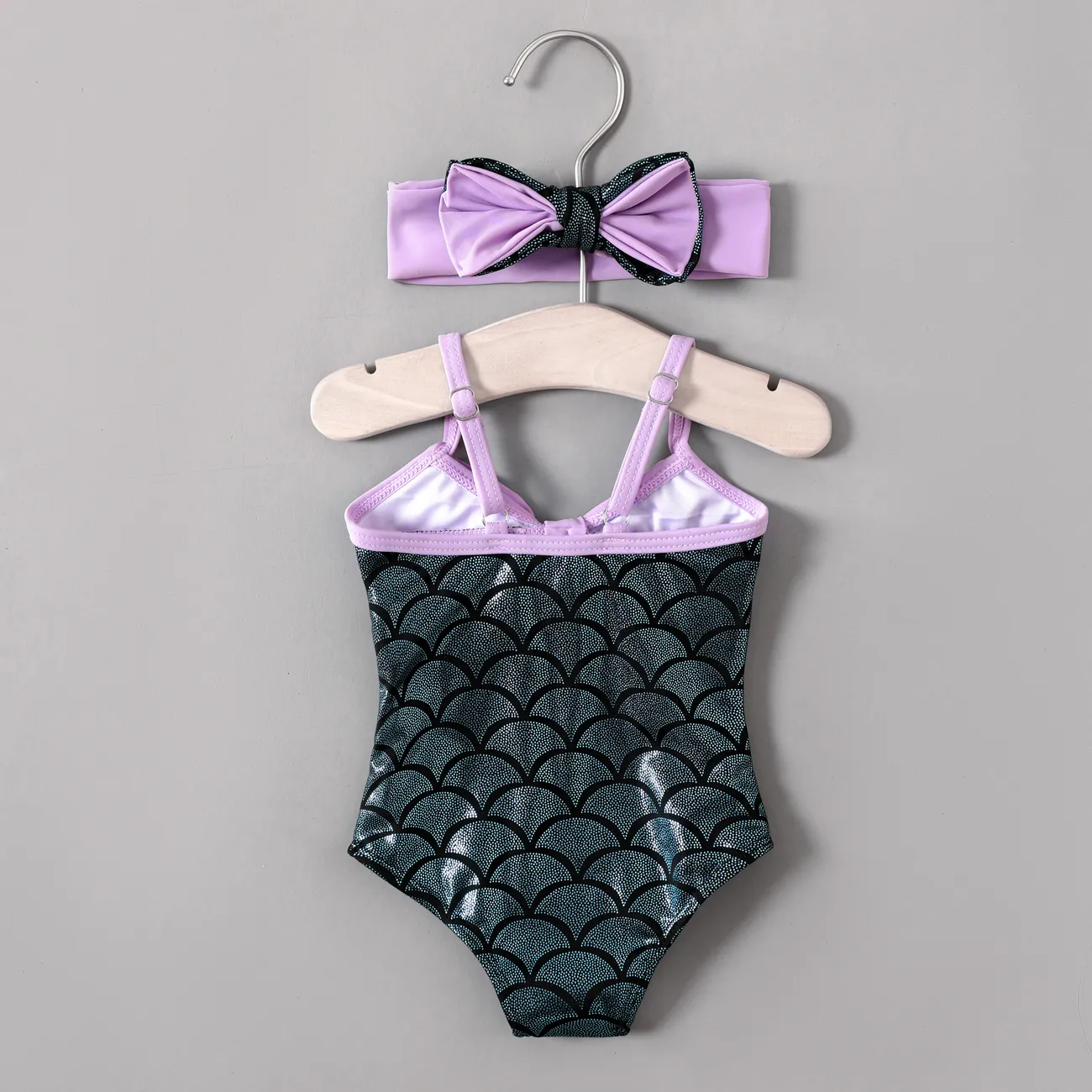 2pcs Baby  Girls Marine Hanging Strap  Sweet Swimsuit and Headband Set  Purple big image 1