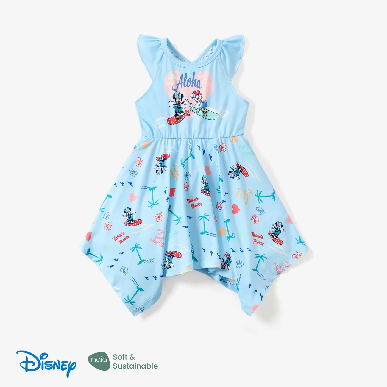 Disney Mickey and Friends Toddler Girls 1pc Naia™ Character All-over Print Ruffle Sleeve Dress Light Blue big image 1