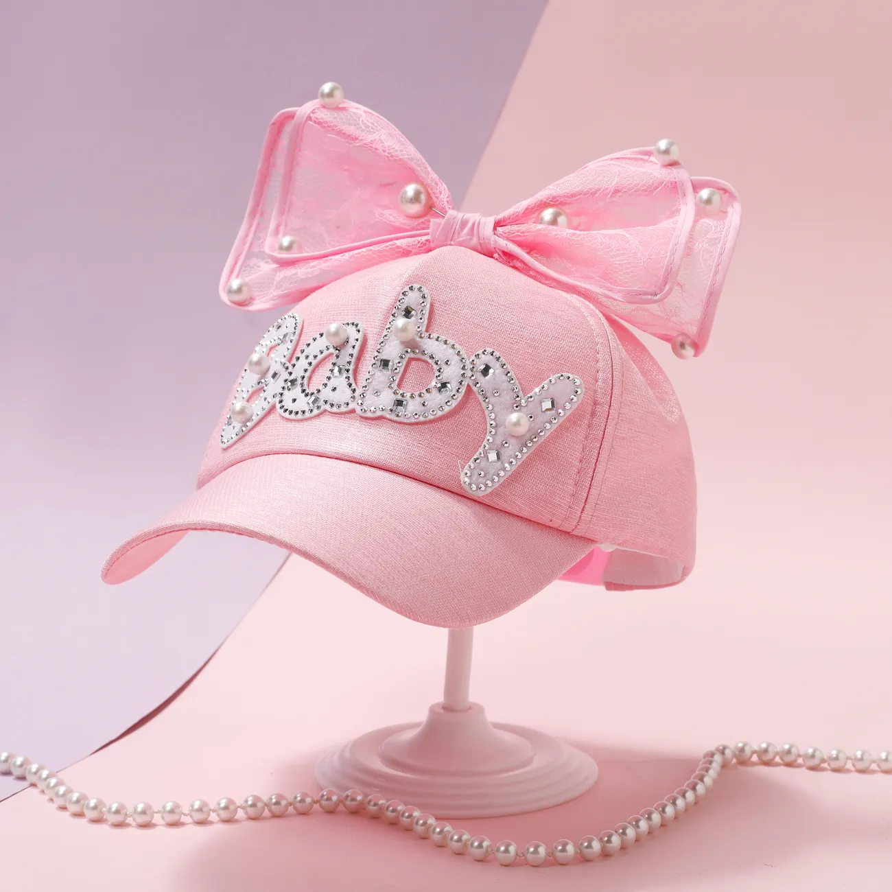 Toddler/kids Pearl Butterfly Knot Baseball Cap Pink big image 1