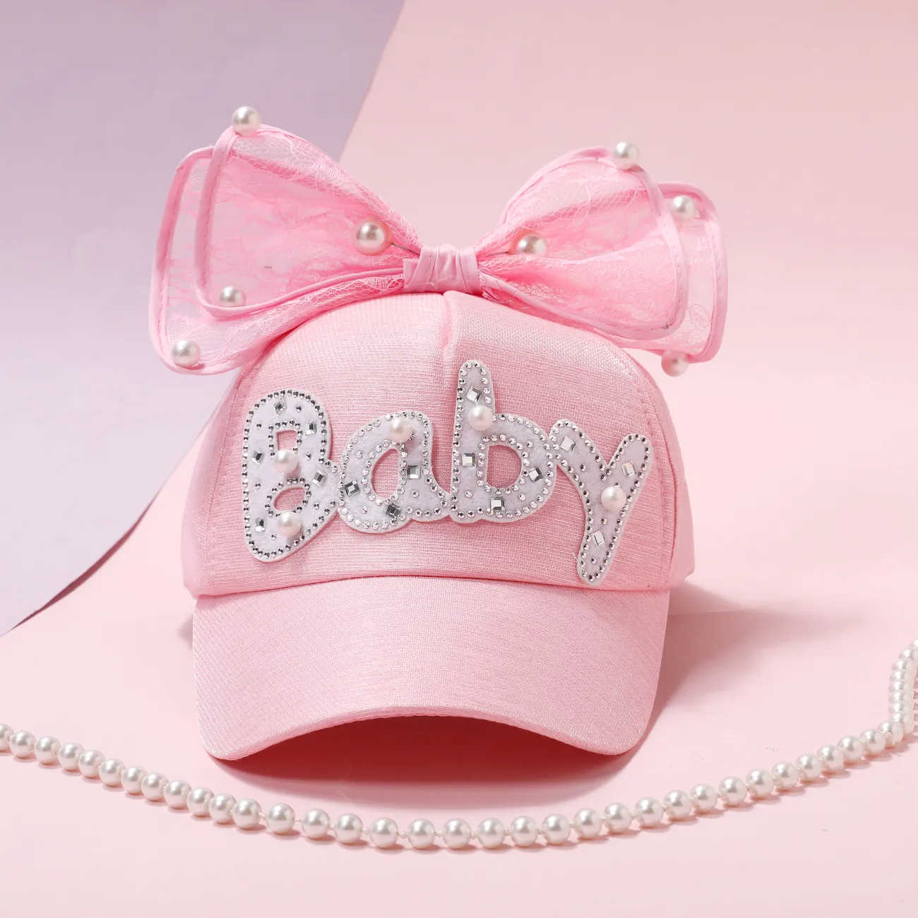 Toddler/kids Pearl Butterfly Knot Baseball Cap Pink big image 1