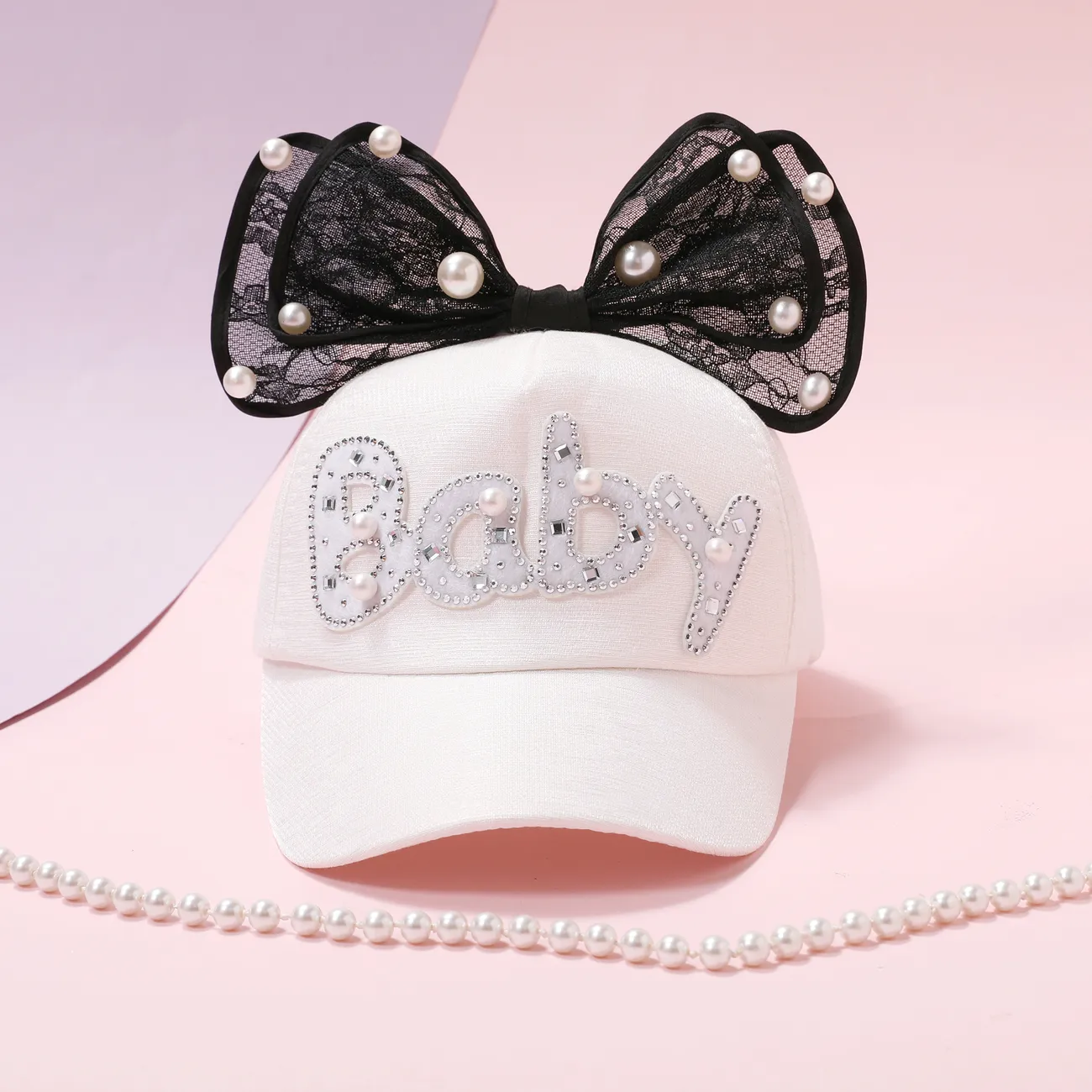 Toddler/kids Pearl Butterfly Knot Baseball Cap White big image 1