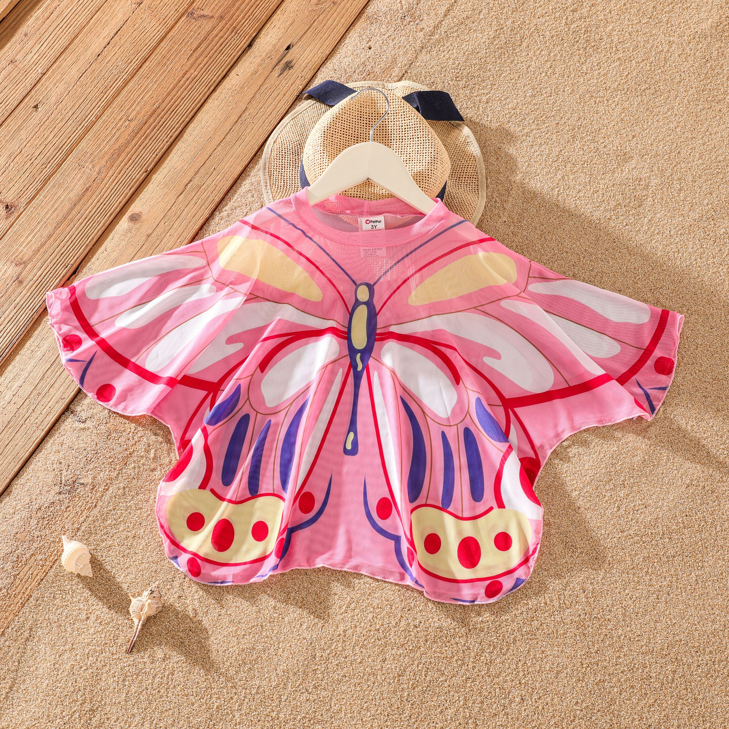 Toddler Girl Butterfly Hollow-out Swimsuit Oversized Shirt