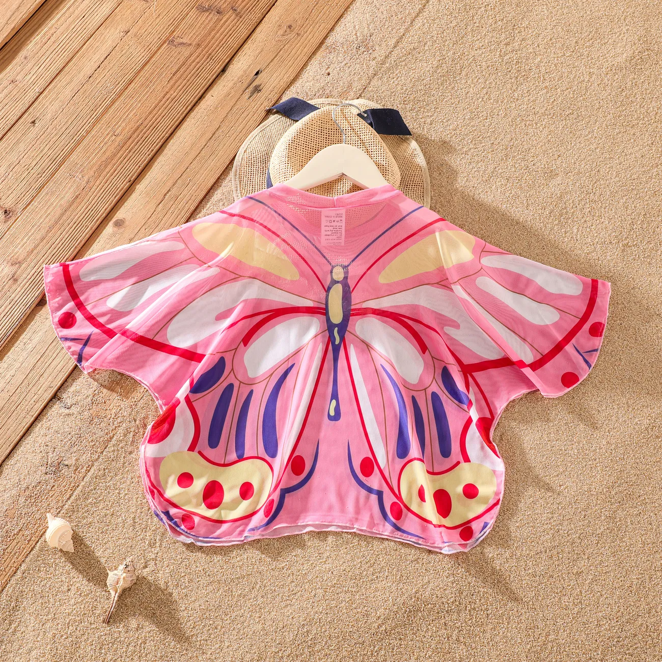 Toddler Girl Butterfly Hollow-out Swimsuit Oversized Shirt Pink big image 1