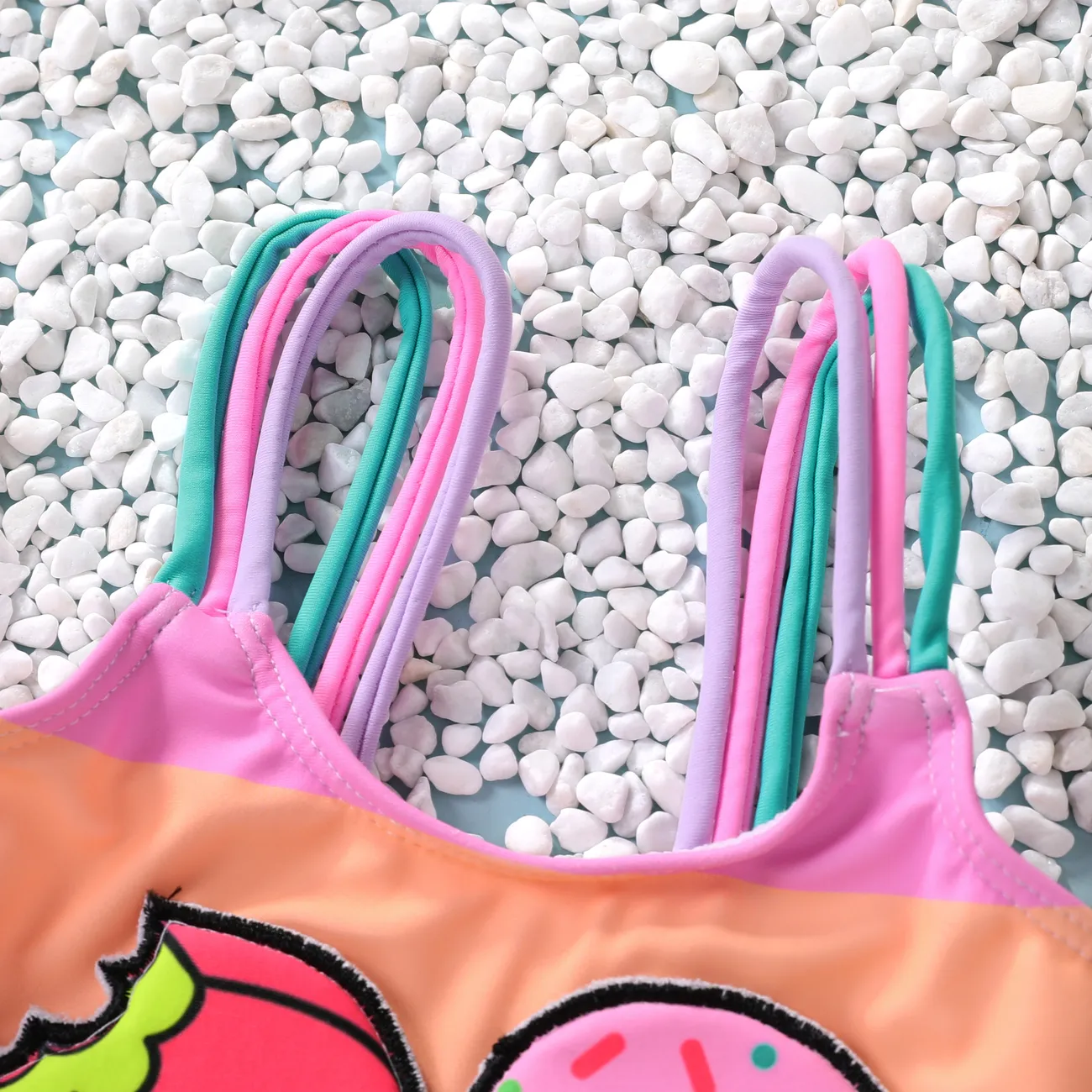Maillot de bain rayé arc-en-ciel avec conception 3D pour enfants Multicolore big image 1