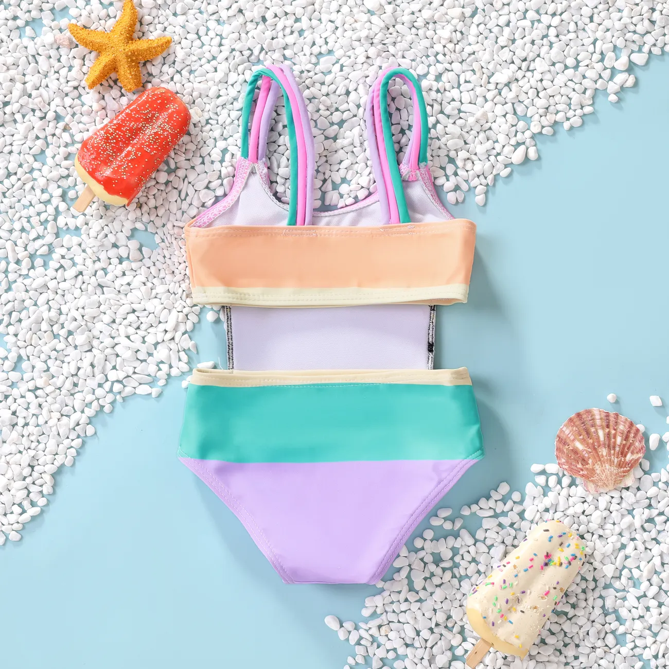 Regenbogengestreifter Badeanzug mit 3D-Design für Kinder Mehrfarbig big image 1