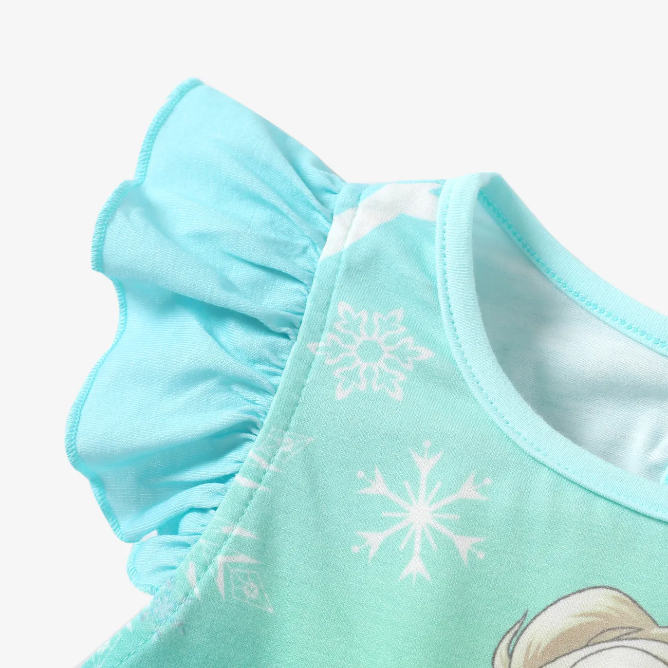 Disney Frozen Elsa 1pc Toddler Girls Naia™ Character Print Ruffled Bowknot Mesh Romper  Blue big image 1