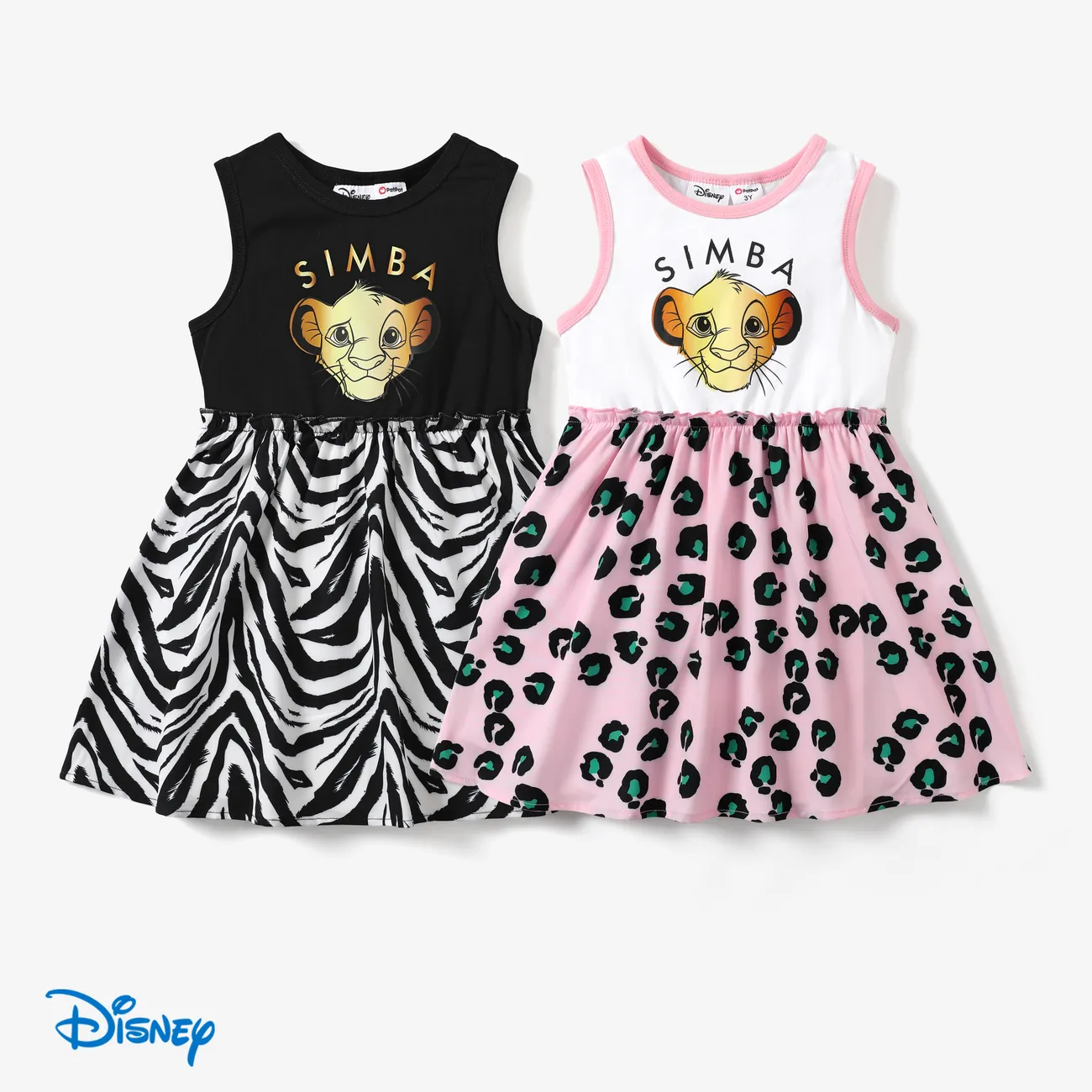 Disney Rei Leão Criança Menina Costuras de tecido Infantil Padrão de leopardo Vestidos Preto big image 1