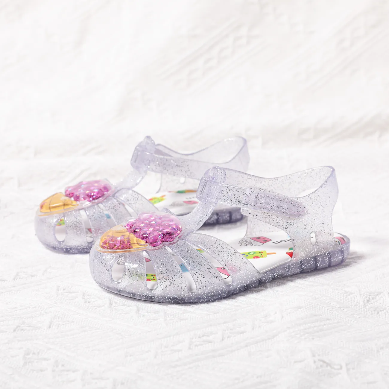 Toddler/Kids Girl Childlike Fruits Pattern Glitter Velcro Sandals White big image 1