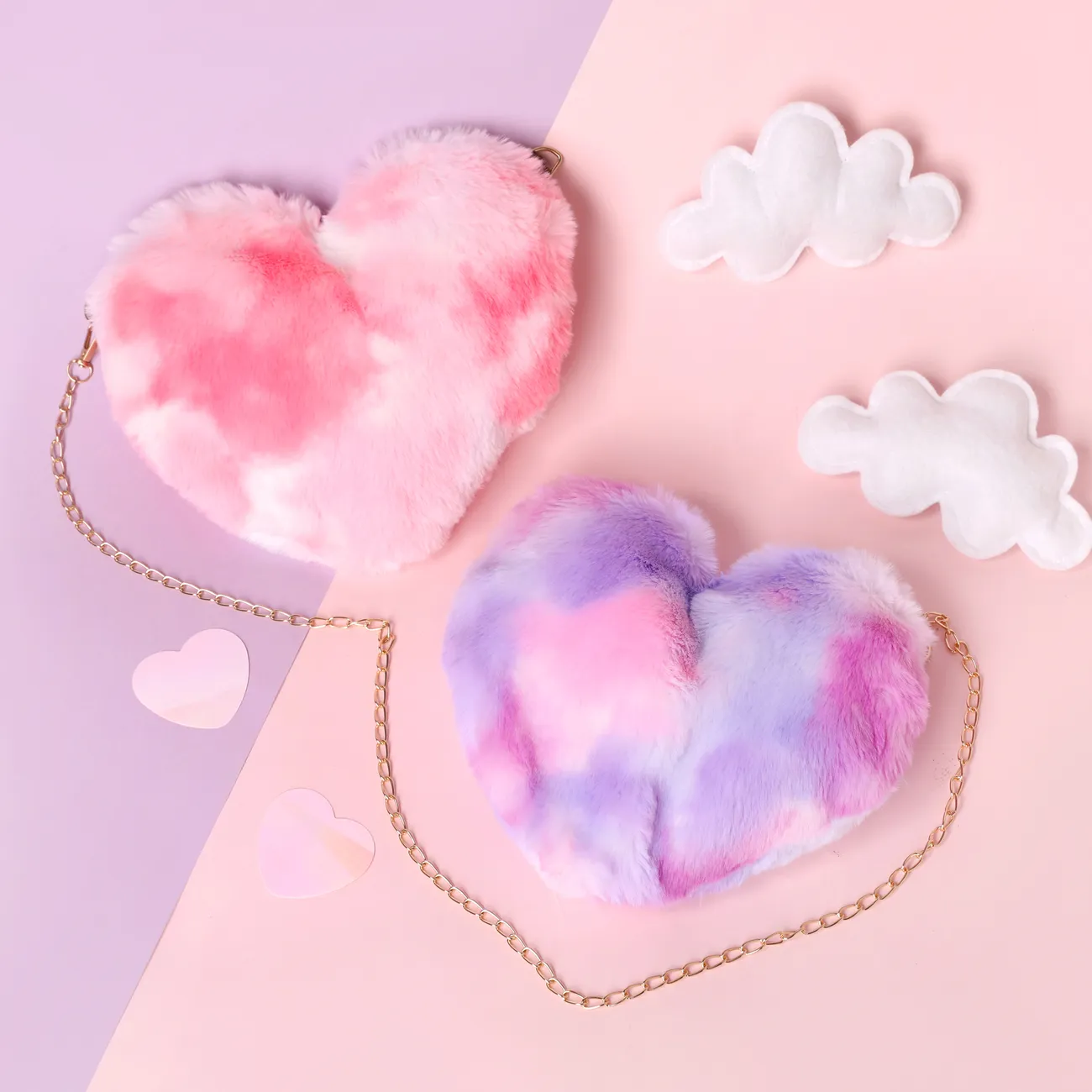 Toddler/kids Fashionable Colorful Heart-shaped Plush Crossbody Bag with Chain Strap Pink big image 1