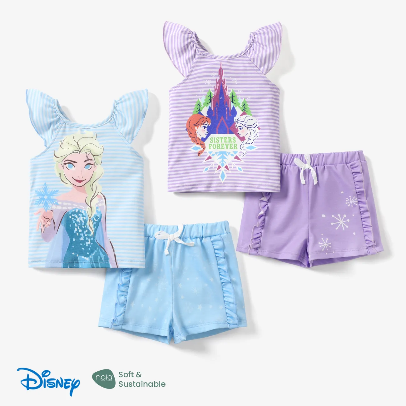 Disney Frozen 2 unidades Criança Menina Extremidades franzidas Infantil conjuntos de camisetas Roxa big image 1