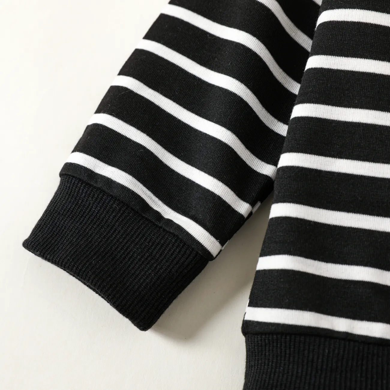 Toddler Boy Excavator Embroidered Stripe/Solid Pullover Sweatshirt Black/White big image 1