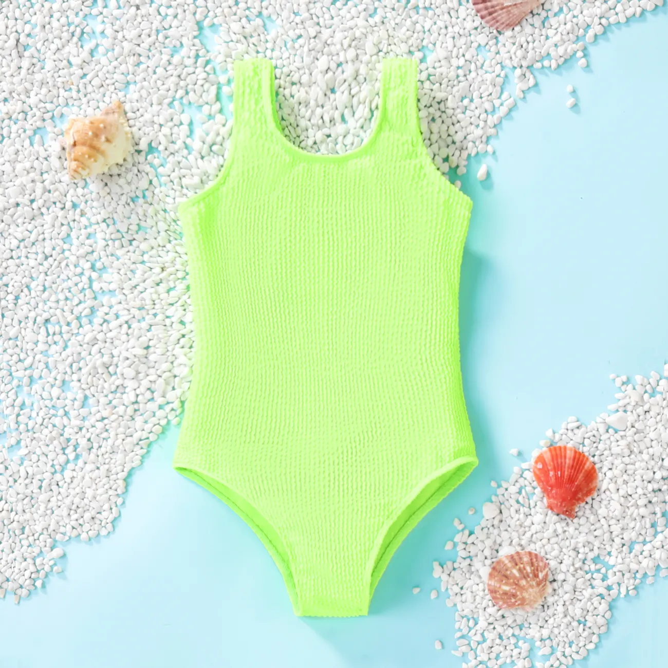 Kid Girl's Solid Color One-Piece Swimwear Green big image 1