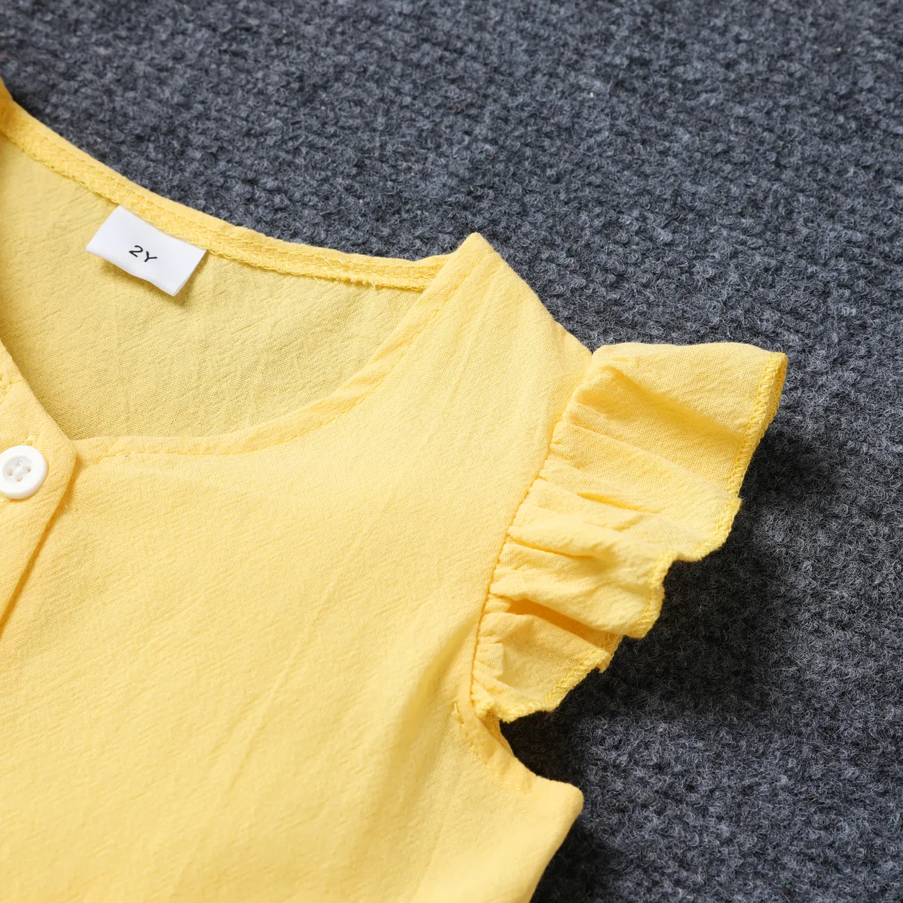 2 unidades Criança Menina Mangas franzidas Bonito conjuntos de camisa Amarelo big image 1