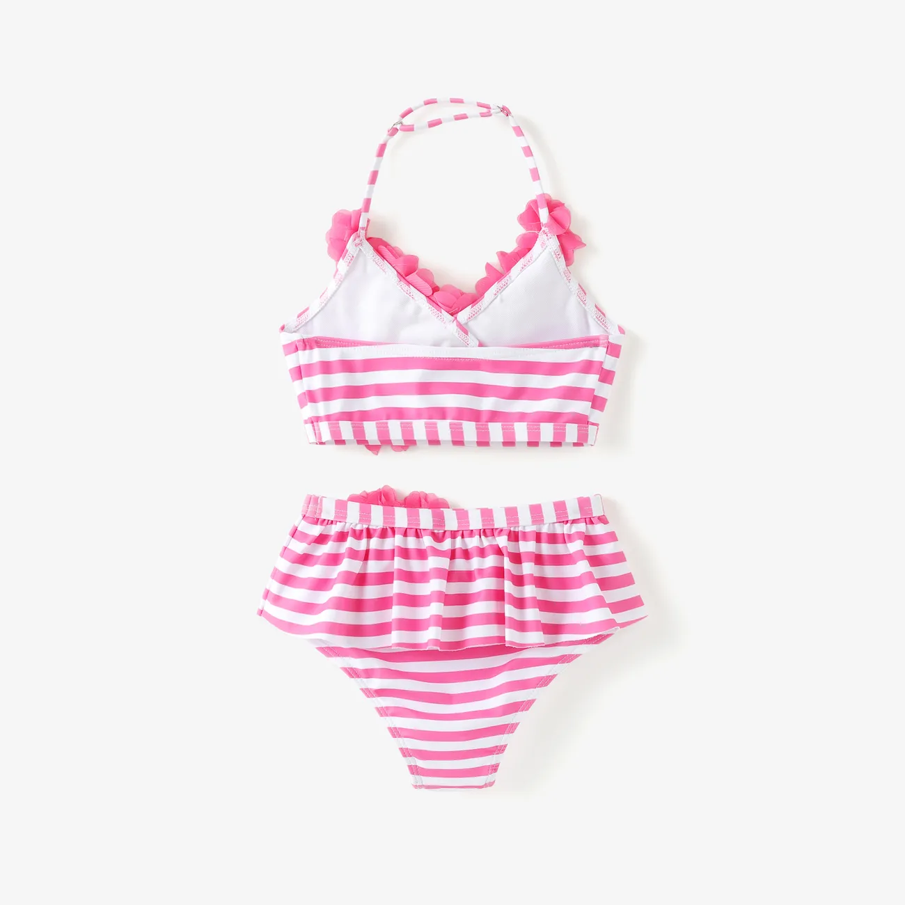 Toddler Girl 2pcs 3D Floral Decor Stripe Print Swimsuits Set Pink big image 1