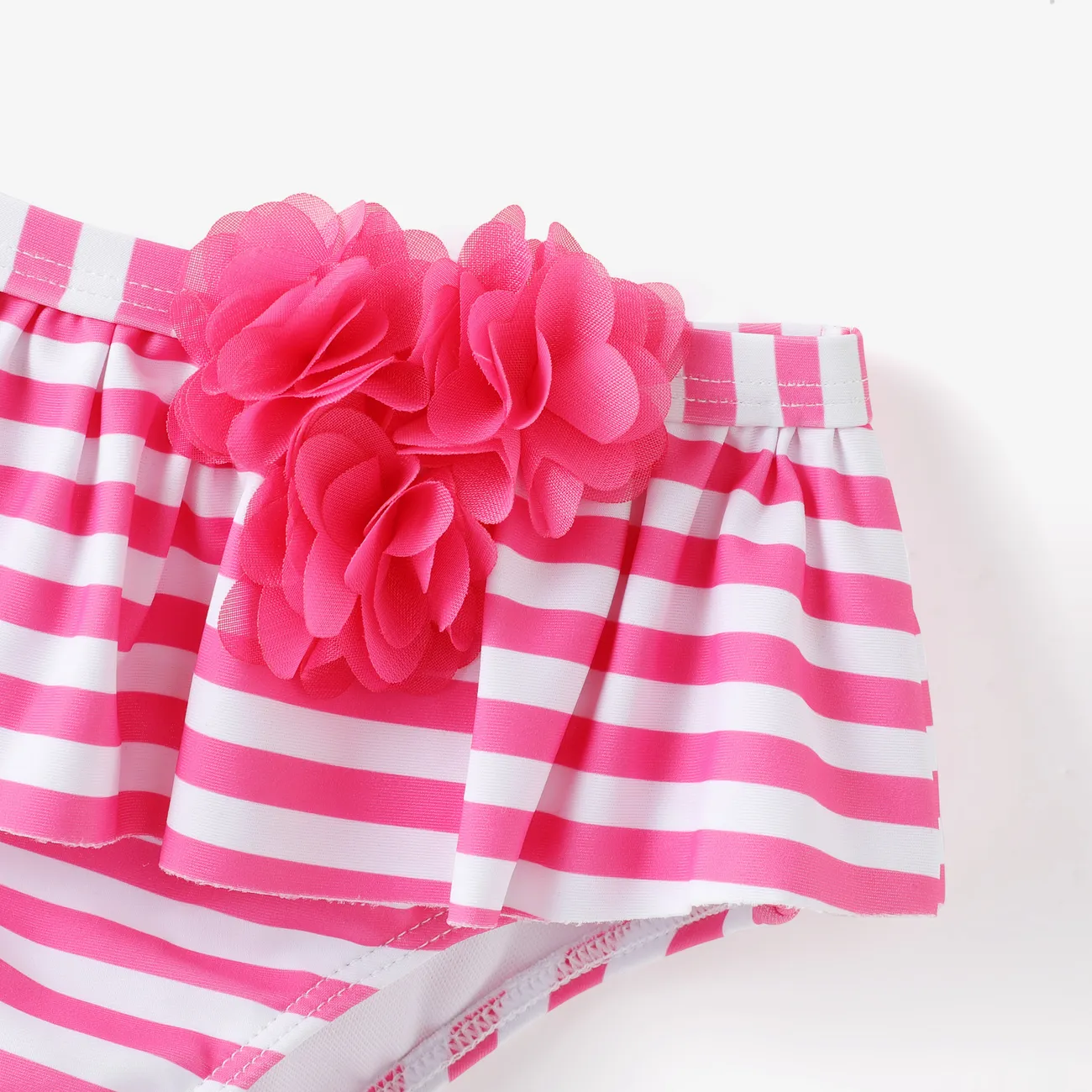 Toddler Girl 2pcs 3D Floral Decor Stripe Print Swimsuits Set Pink big image 1