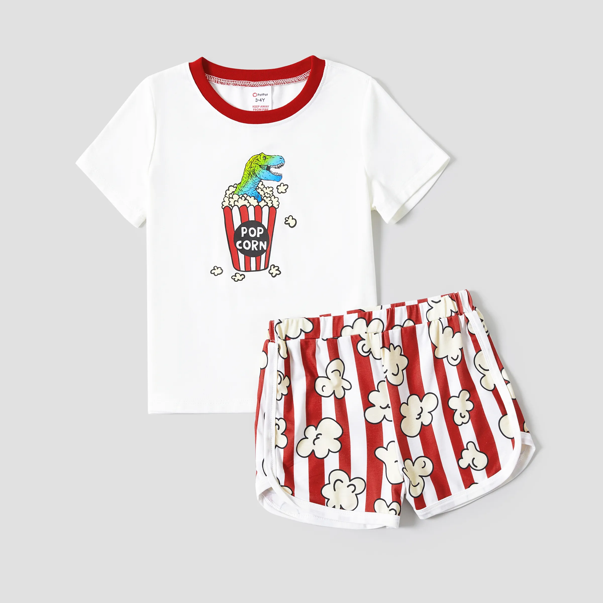 

Family Matching Dinosaur Popcorn Pattern Top and Stripe shorts Pajama Sets (Flame Resistant)