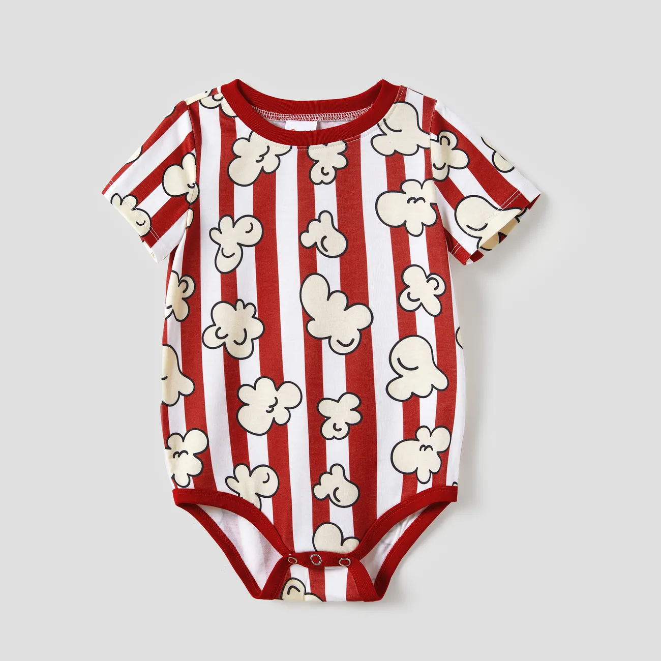 Family Matching Dinosaur Popcorn Pattern Top and Stripe shorts Pajama Sets (Flame Resistant) REDWHITE big image 1