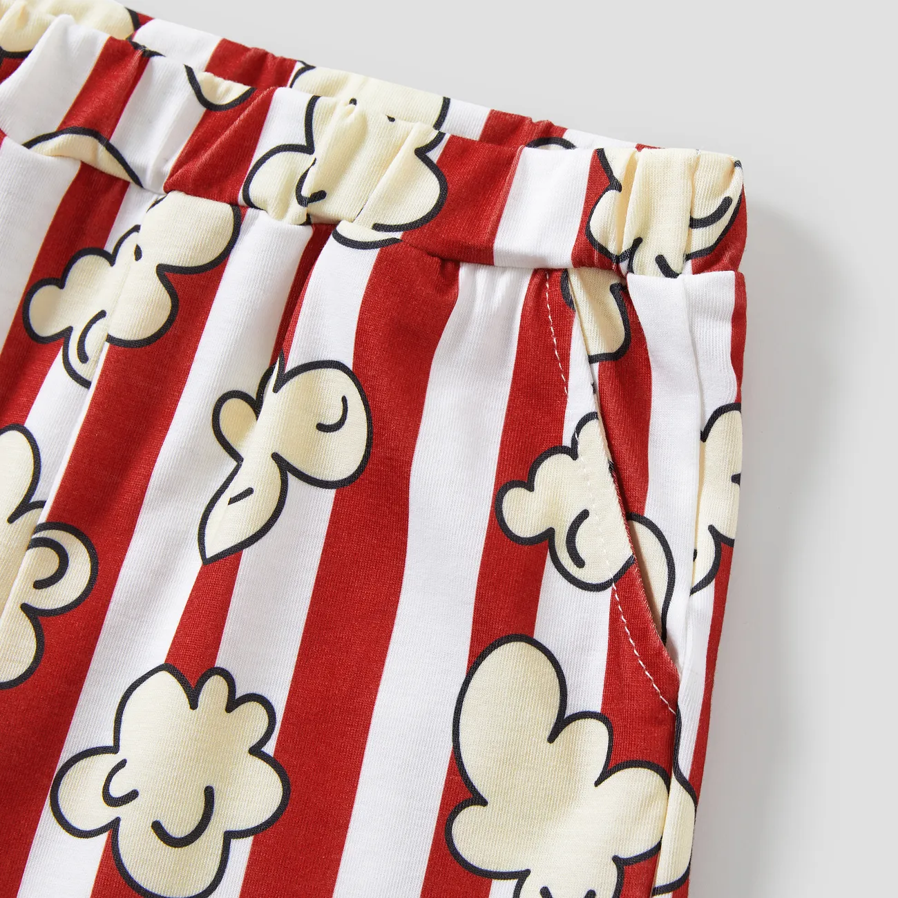 Family Matching Dinosaur Popcorn Pattern Top and Stripe shorts Pajama Sets (Flame Resistant) REDWHITE big image 1