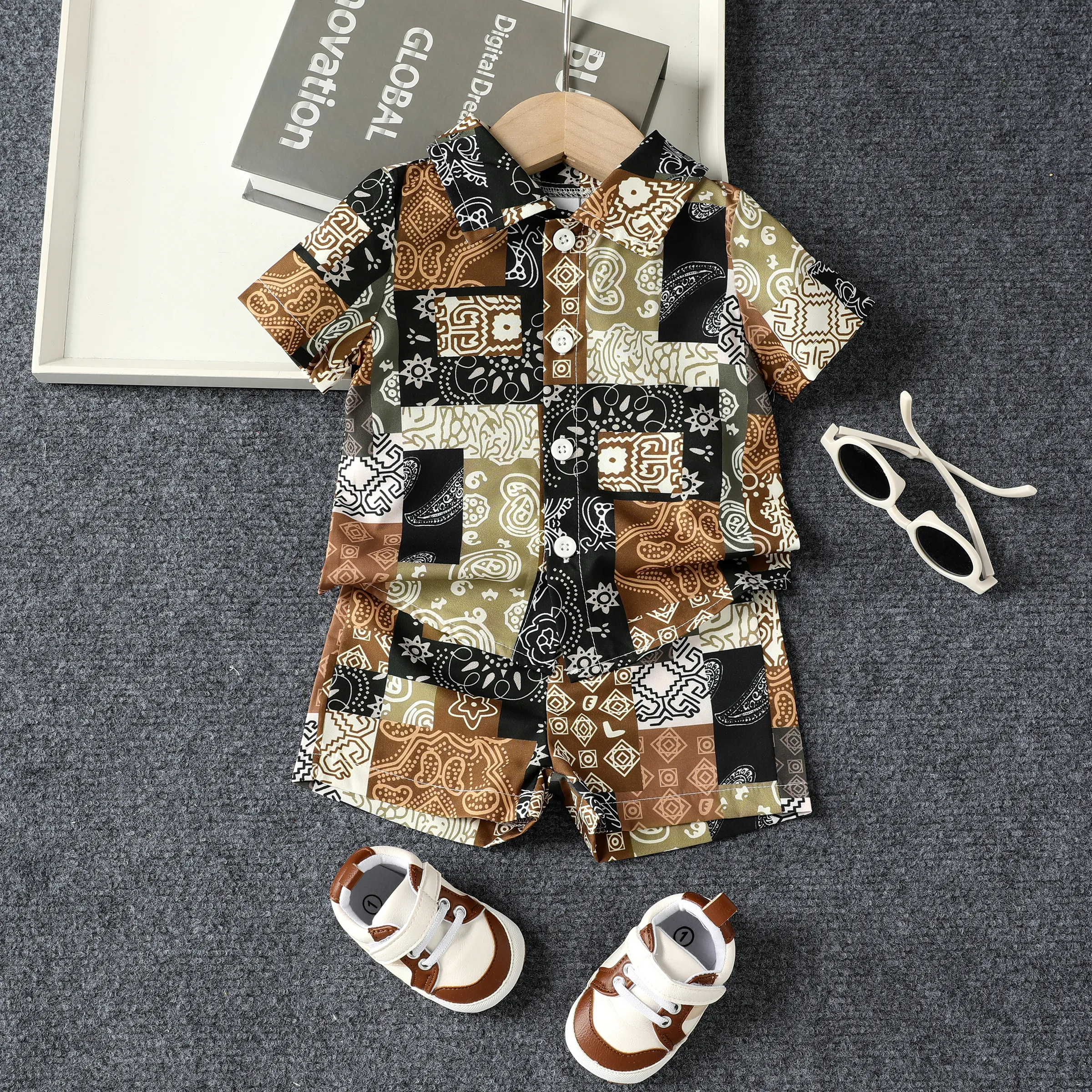 2pcs Baby Boy Casual Ethnic Lapel Shirt and Shorts Set