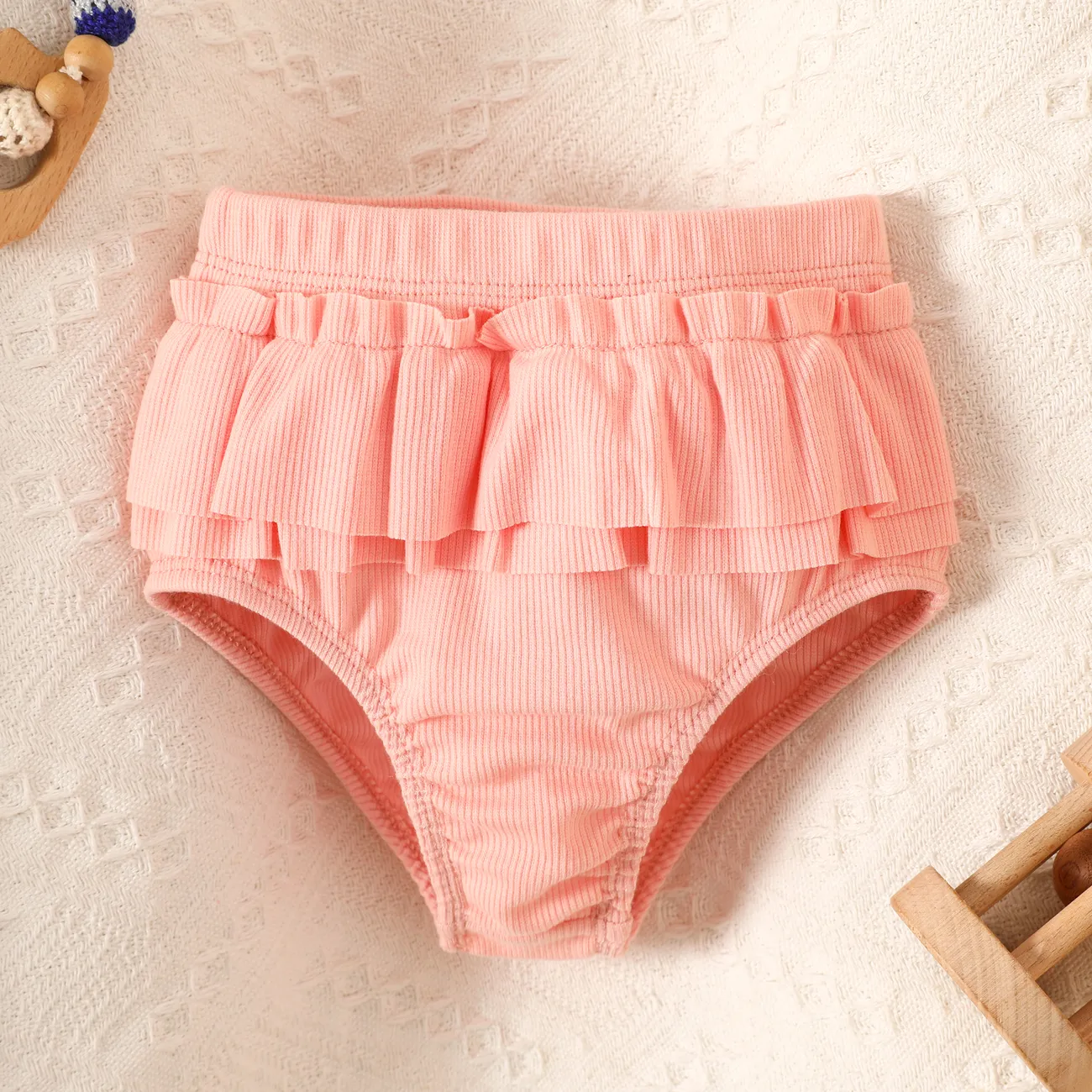 Baby Girl Sweet Ruffle Baby Shorts Pink big image 1