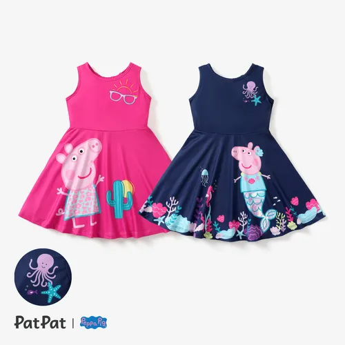 Peppa Pig 1pc Kleinkind Mädchen Charakterdruck Ozean-Thema / Kaktus ärmelloses Kleid
