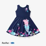Peppa Pig 1pc Toddler Girls Character Print Ocean-Themed/Cactus Sleeveless Dress Dark Blue