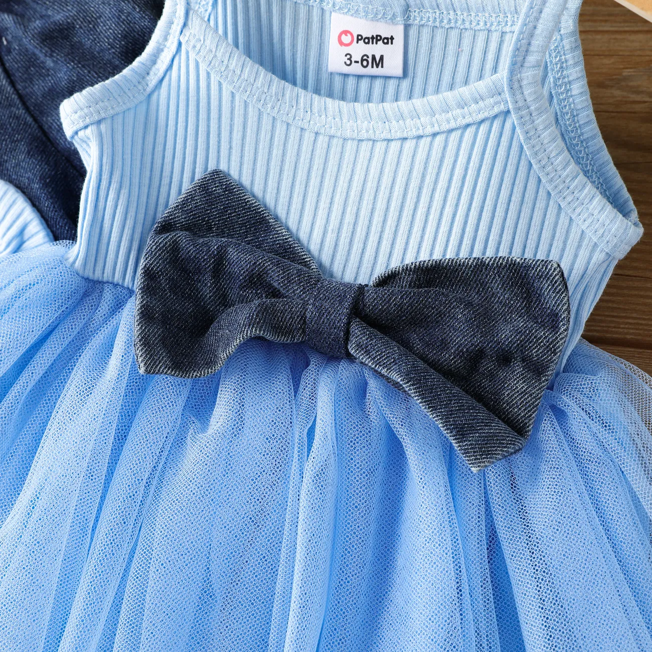 3pcs Baby Girl Cute Sweet Lapel Solid Color Denim Top and Dress Set  Light Blue big image 1