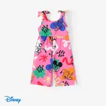 Disney Mickey and Friends 1pc Toddler/Kids Girls Sleeveless Bowknot Character Doodle Print Jumpsuit Pink
